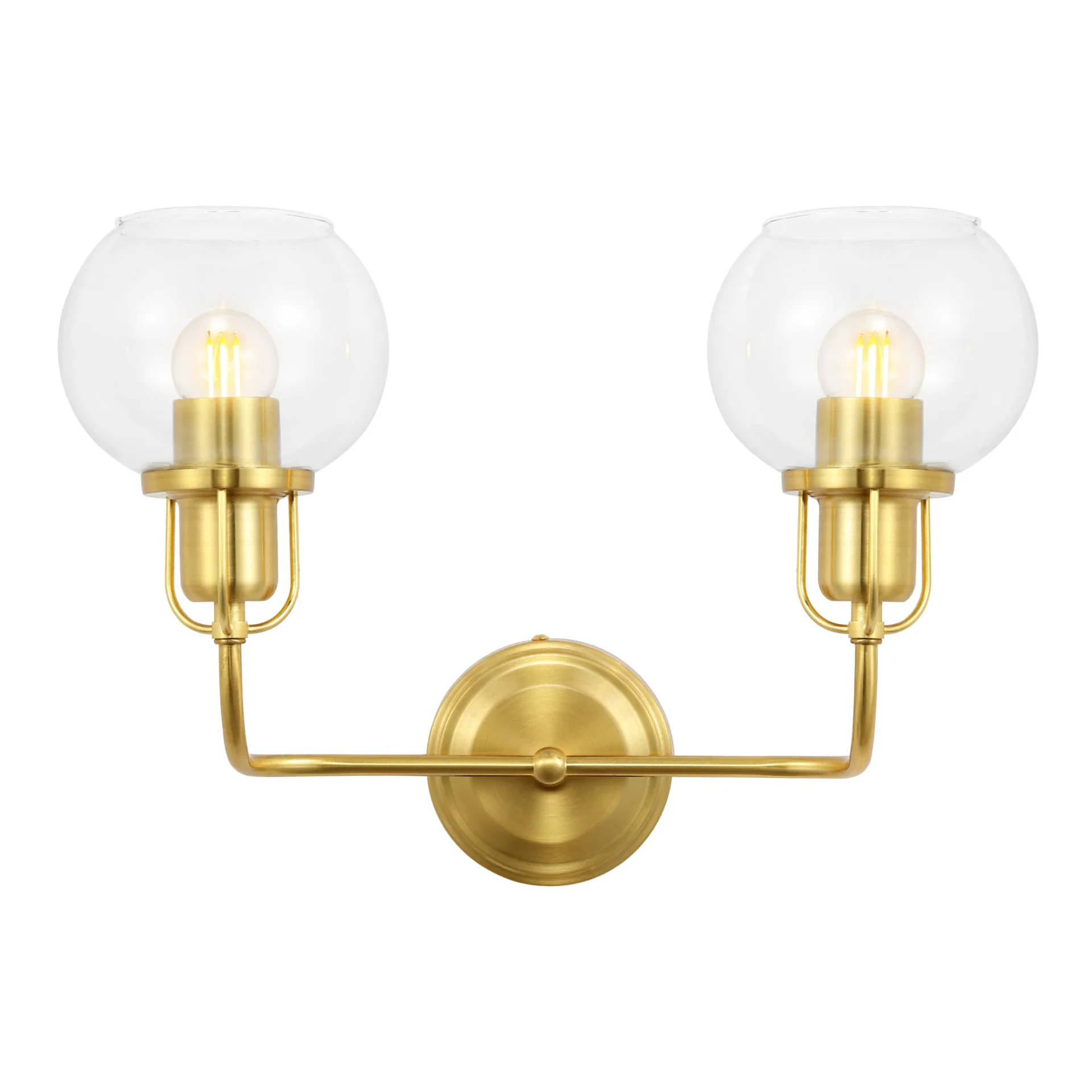 Fenris Two-Light Wall Sconce in Brass / Clear