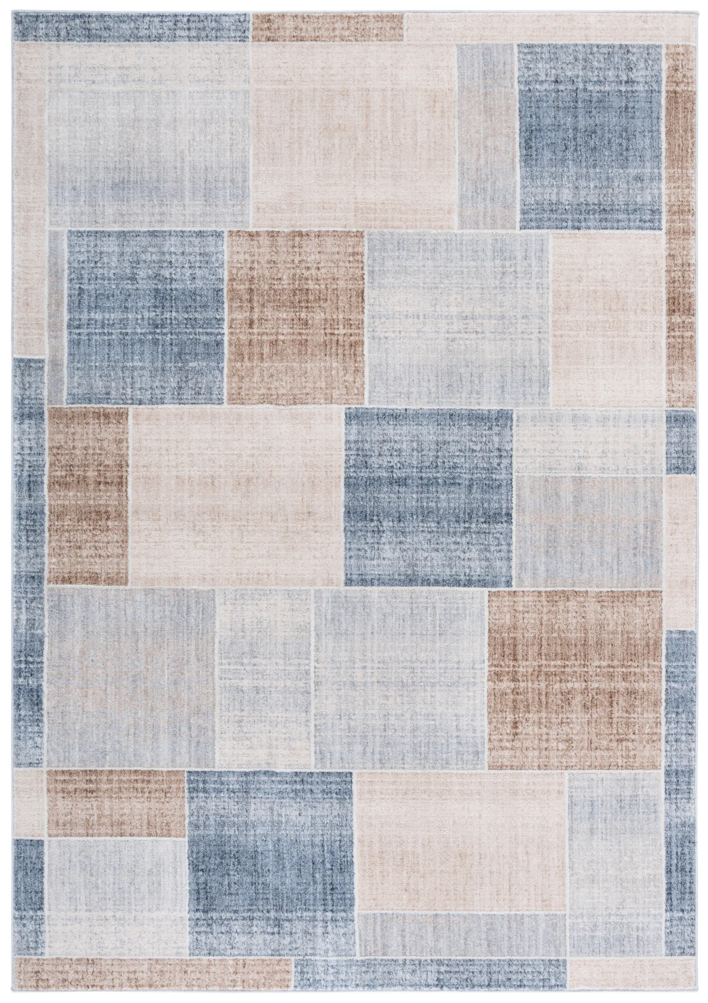 Scarlett Block Patchwork Rug in Beige / Blue Brown