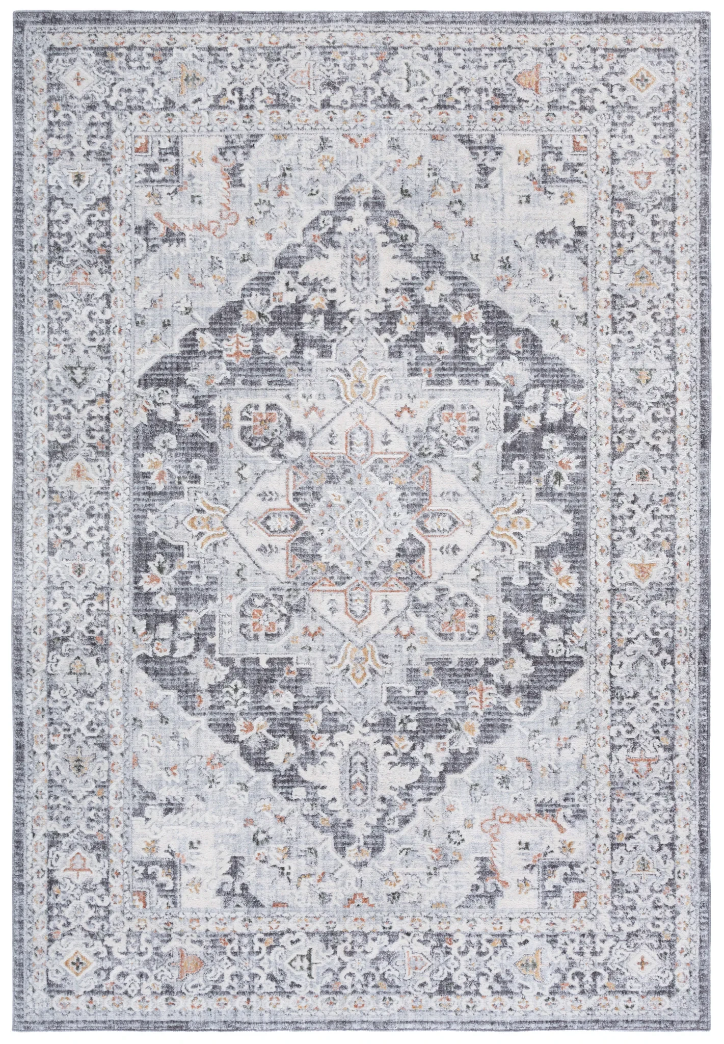 Scarlett Distressed Medallion Rug in Dark Gray / Ivory Rust