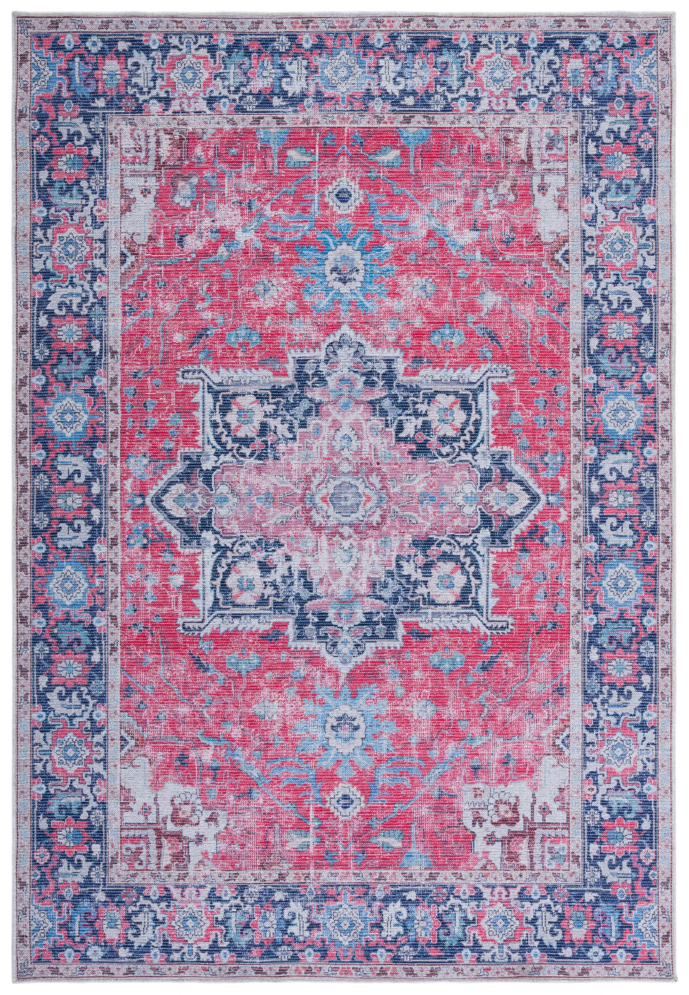 Serapi Stepped Medallion Washable Rug in Red / Navy