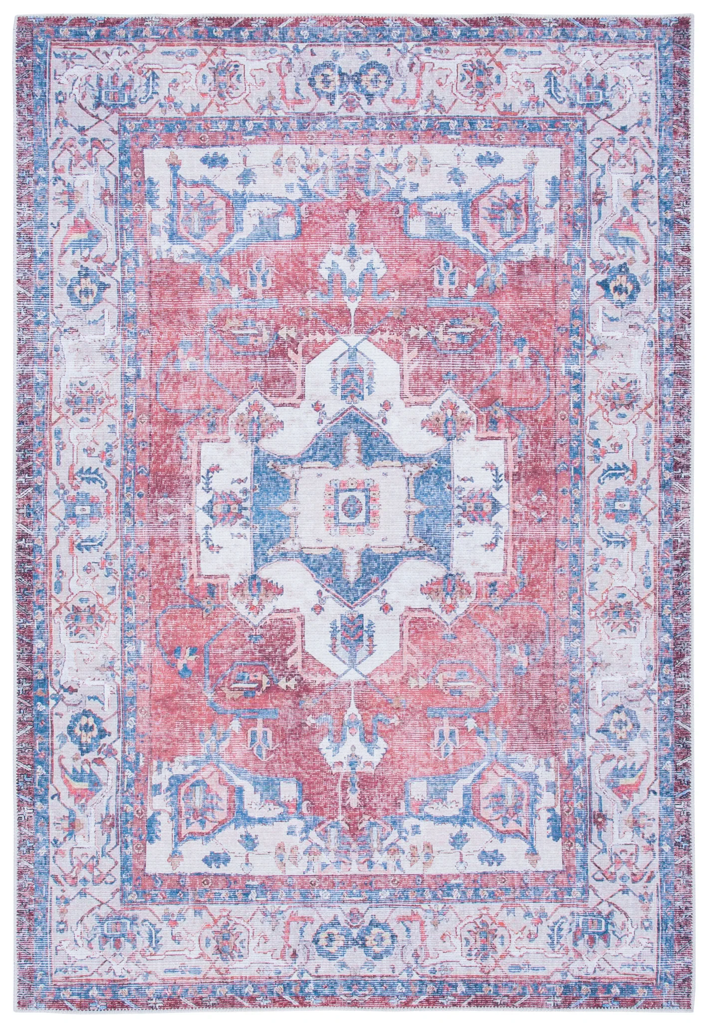 Serapi Panel Medallion Washable Rug in Red / Ivory