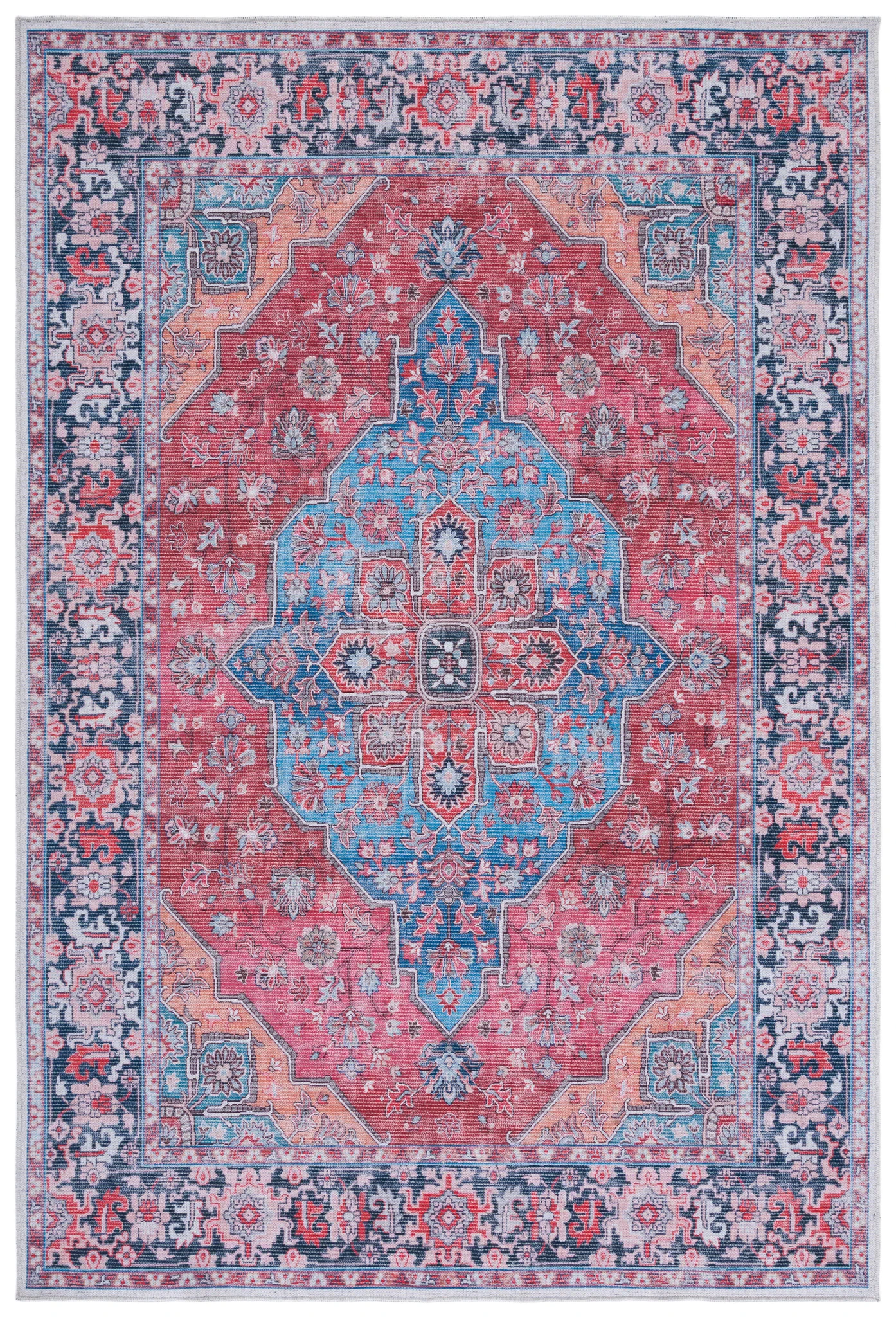 Serapi Star Medallion Washable Rug in Blue / Rust