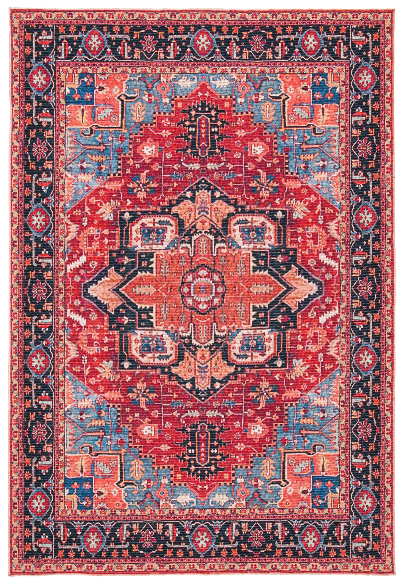 Serapi Octagon Medallion Washable Rug in Red / Blue