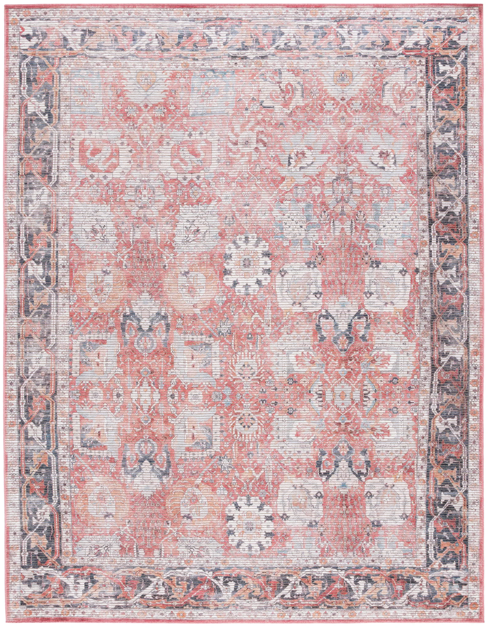 Serapi Distressed Floral Washable Rug in Rust / Gray