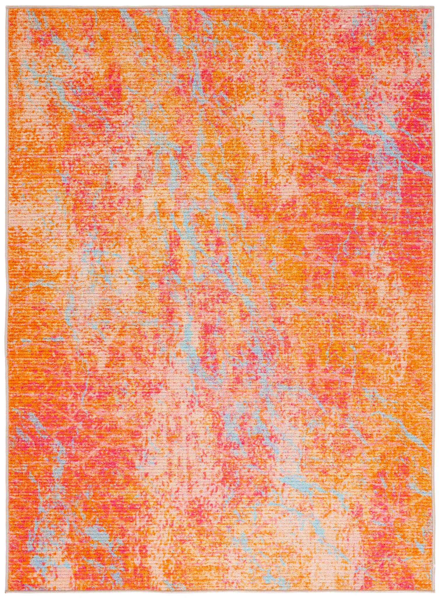 Sequoia Marble Abstract Washable Rug in Orange / Light Blue
