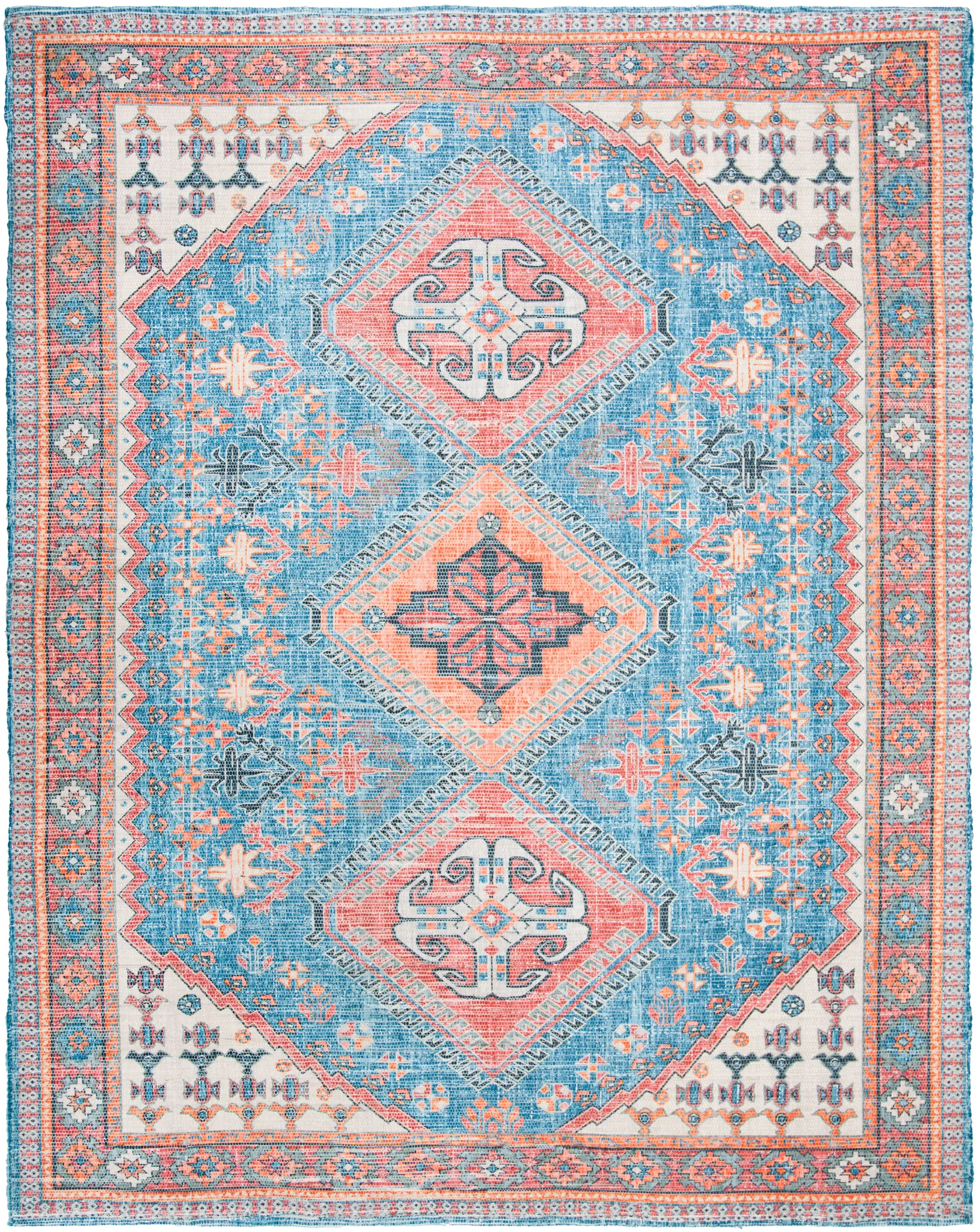 Saffron Tribal Triple Medallion Hand-Loomed Rug in Navy / Red