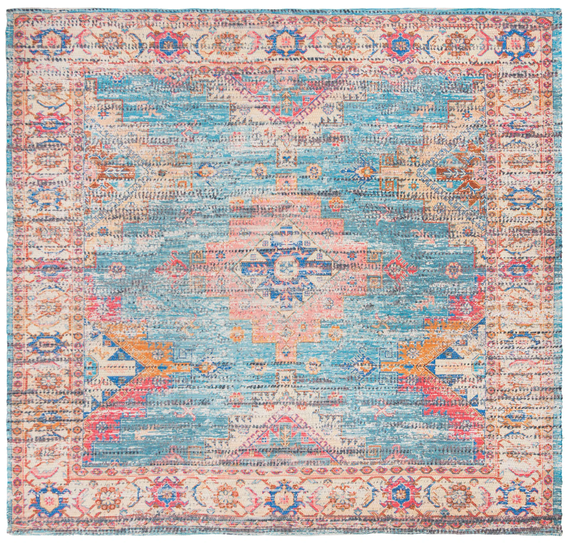 Saffron Abstract Medallion Hand-Loomed Rug in Rust / Blue