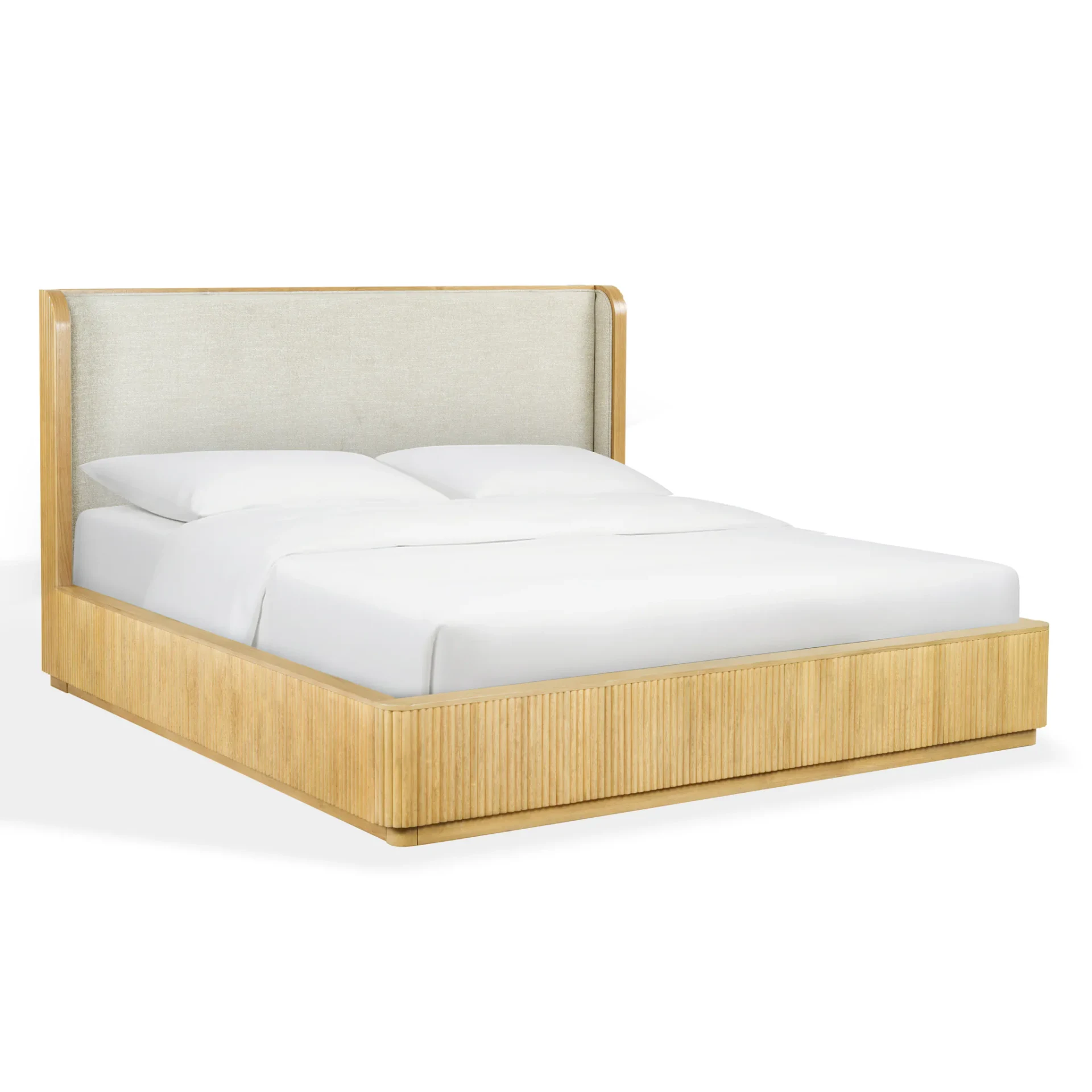 Barrymore Reeded Wood Bed in Greige Oak / Taupe