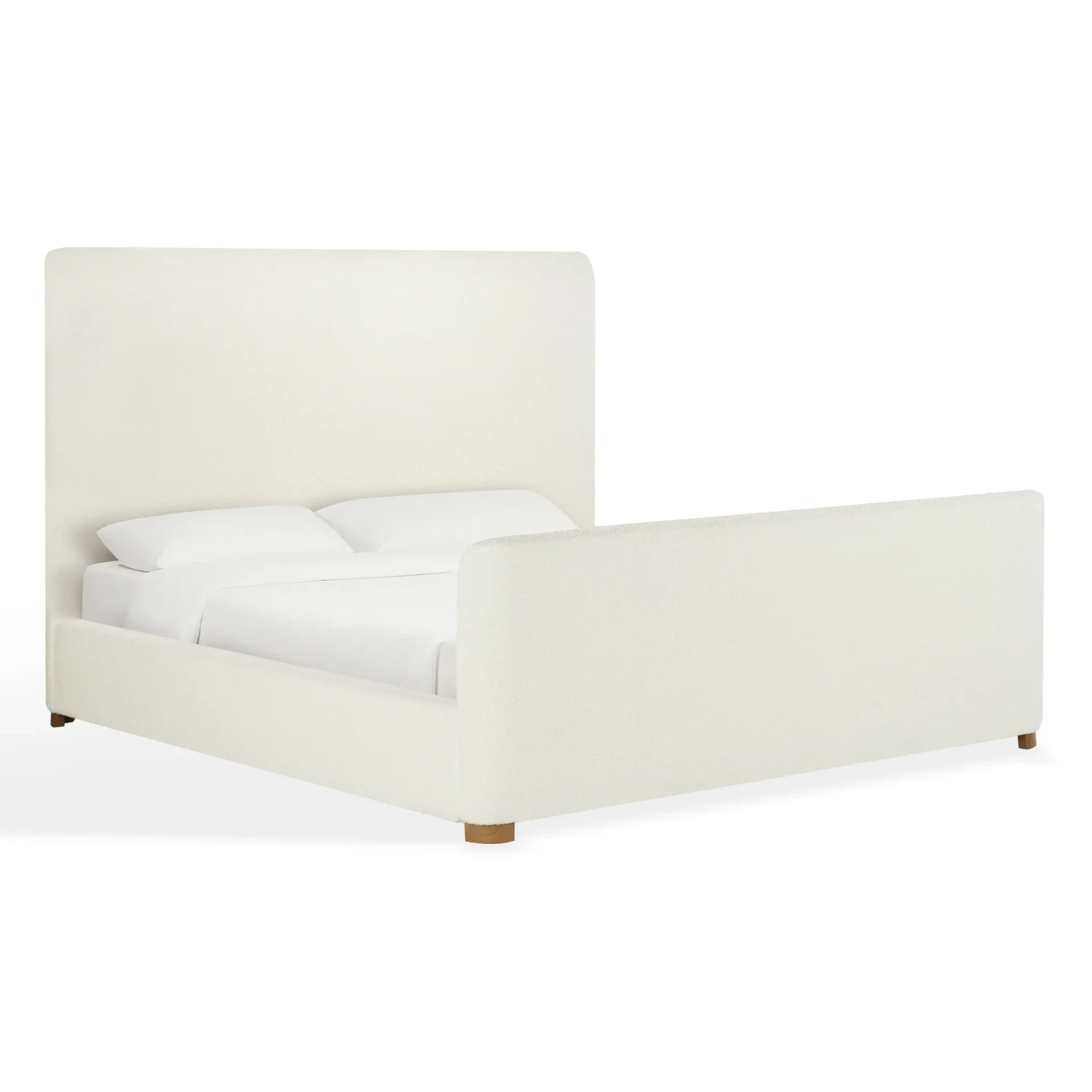 Emani Teddy King Sleigh Bed in White / Natural