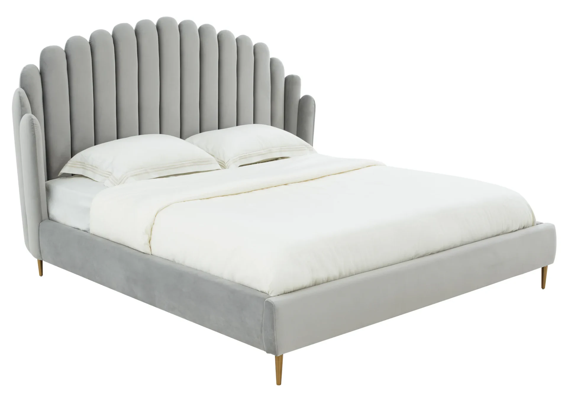Rosabella Channel Tufted Bed in Light Grey / Gold