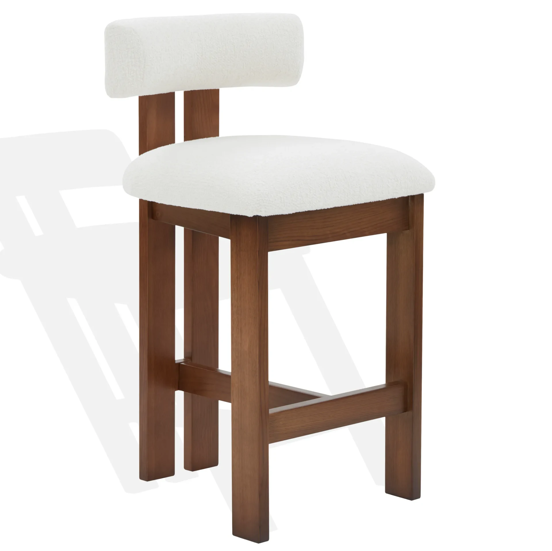 Macey Boucle Counter Stool in Ivory / Walnut