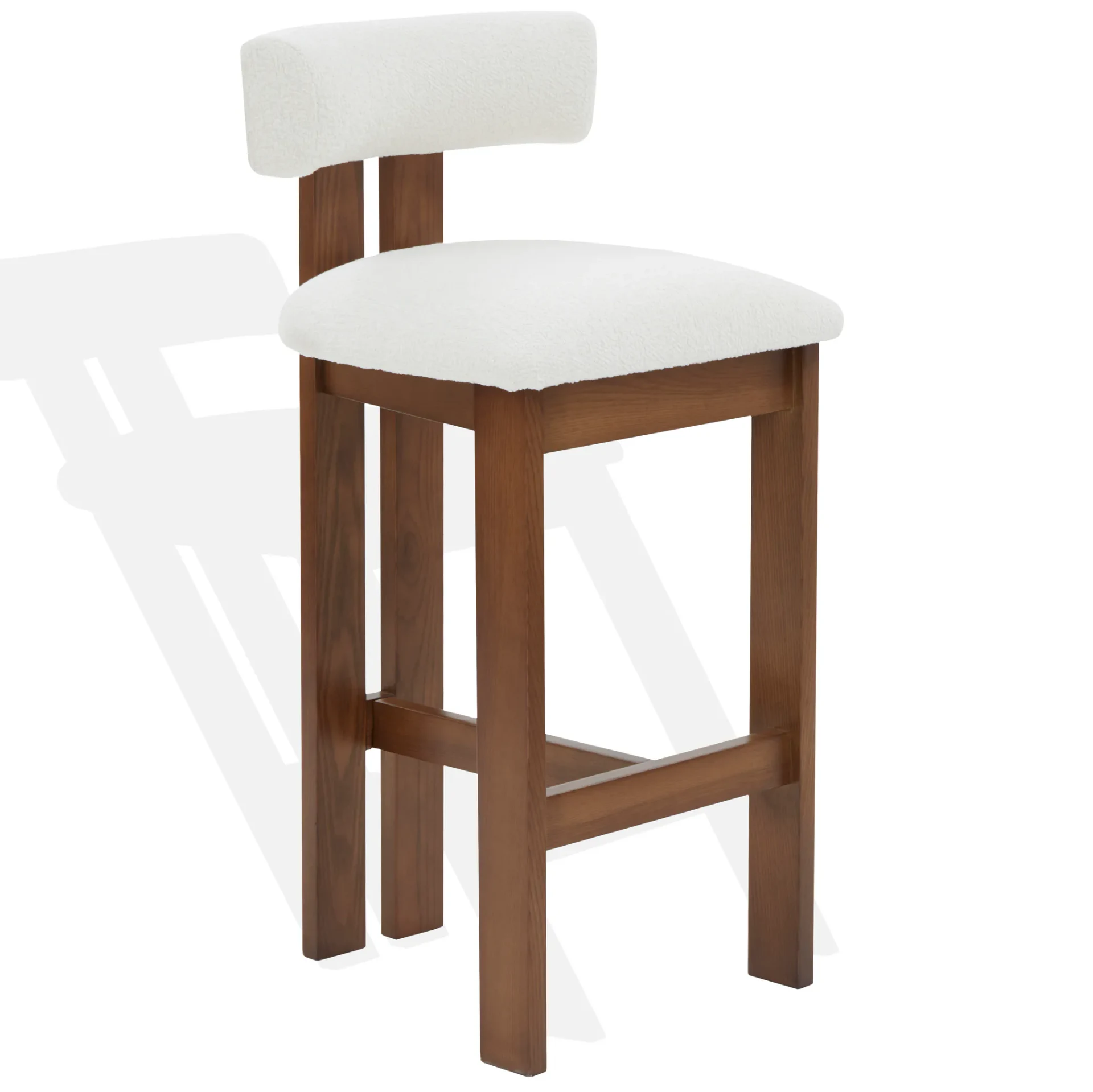 Macey Boucle Barstool in Ivory / Walnut