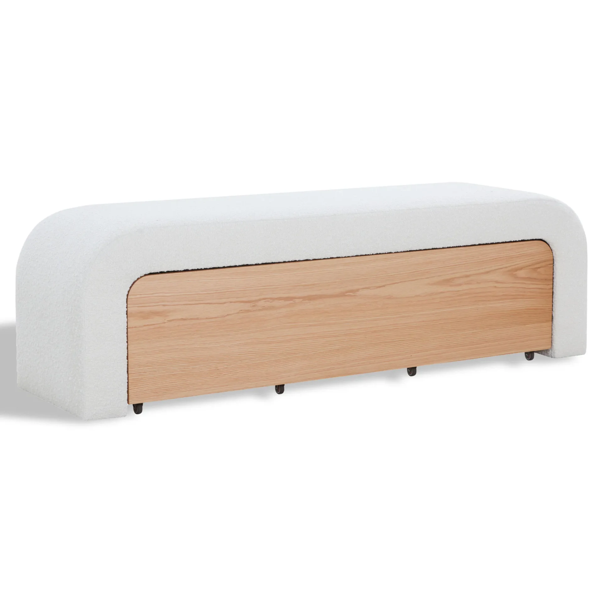 Leslienna Boucle One-Drawer Storage Bench in Ivory / Natural