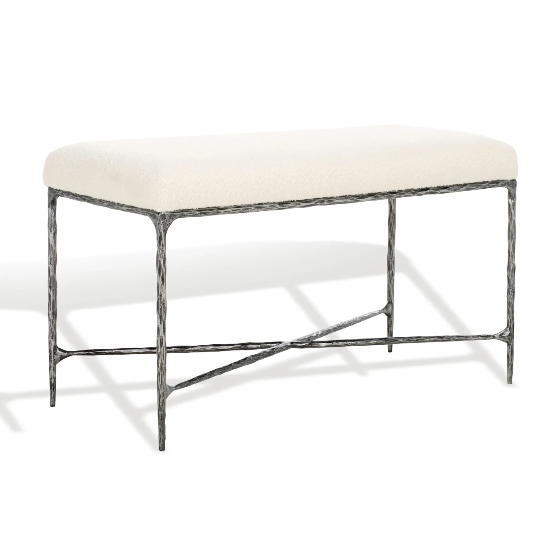 Mandy Boucle And Metal Bench in Ivory / Black