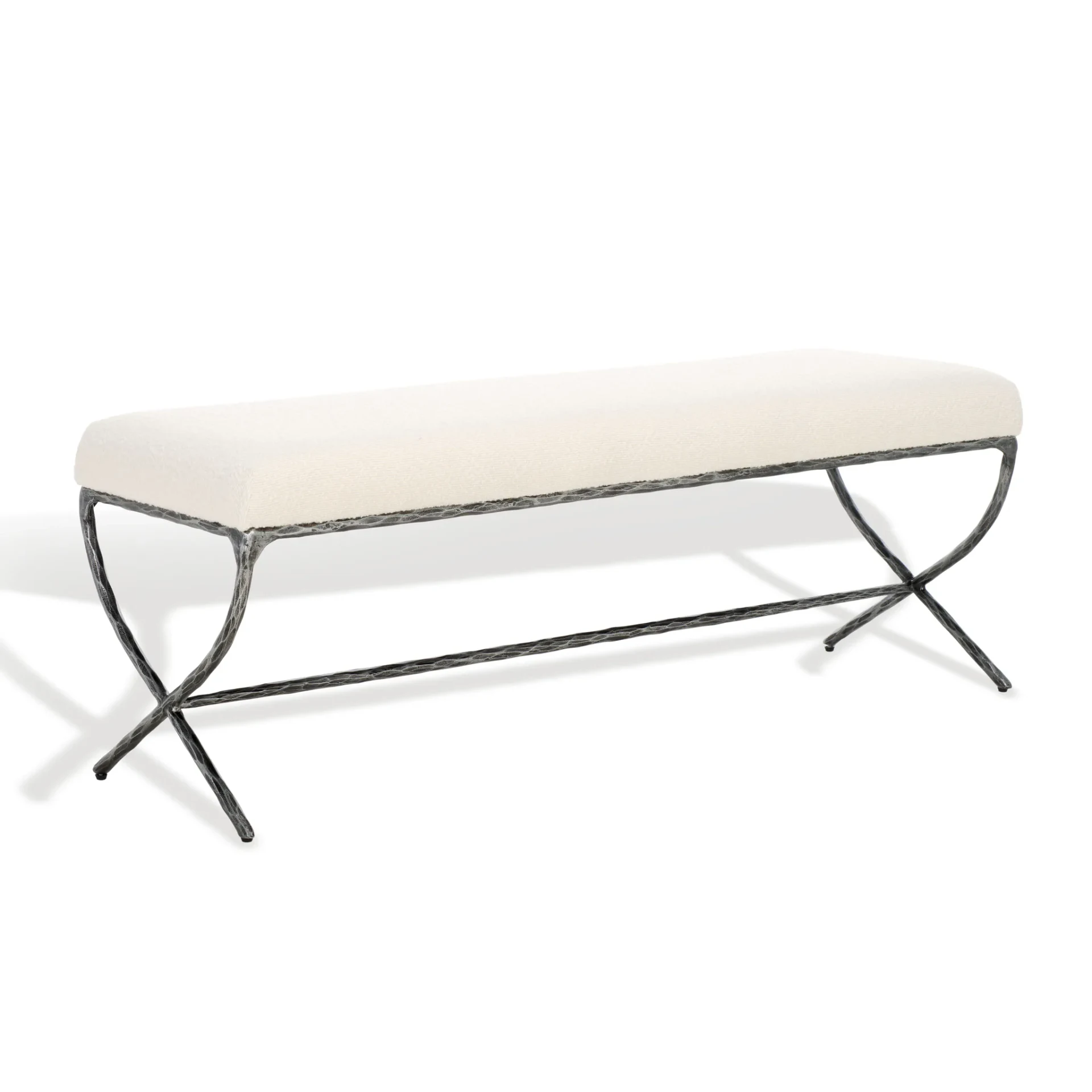 Janeen Boucle And Metal Bench in Ivory / Black