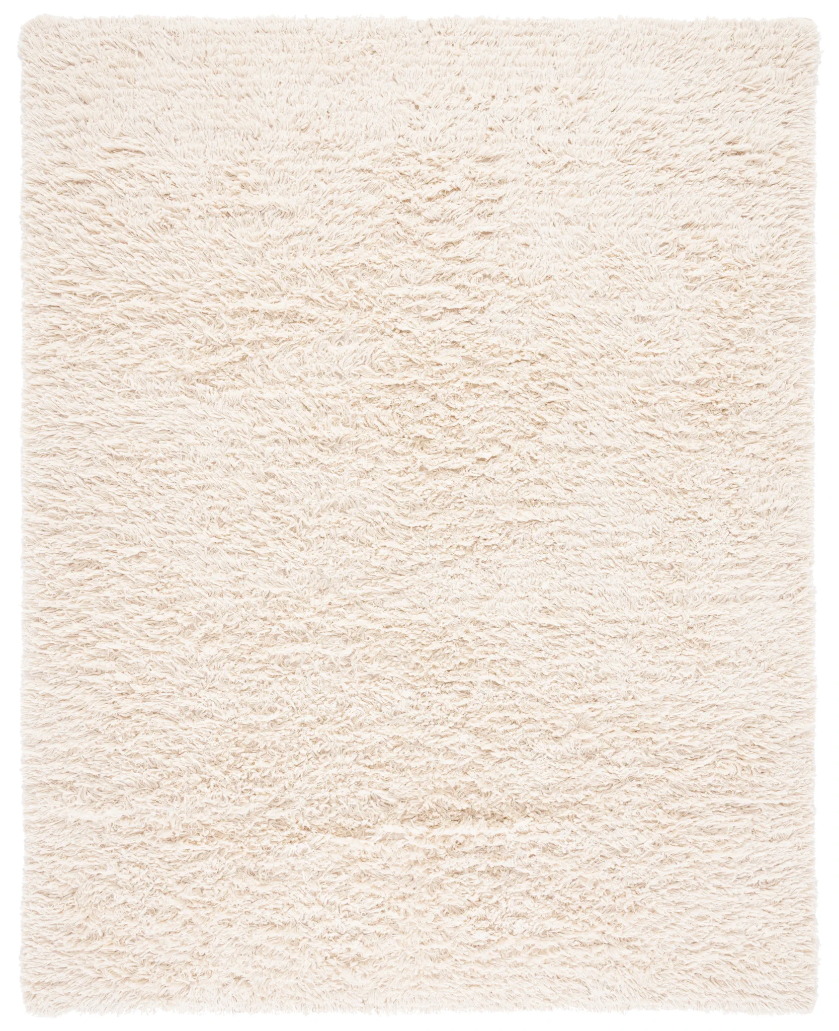 Carmel Solid Hand-Woven Wool Shag Rug in Ivory