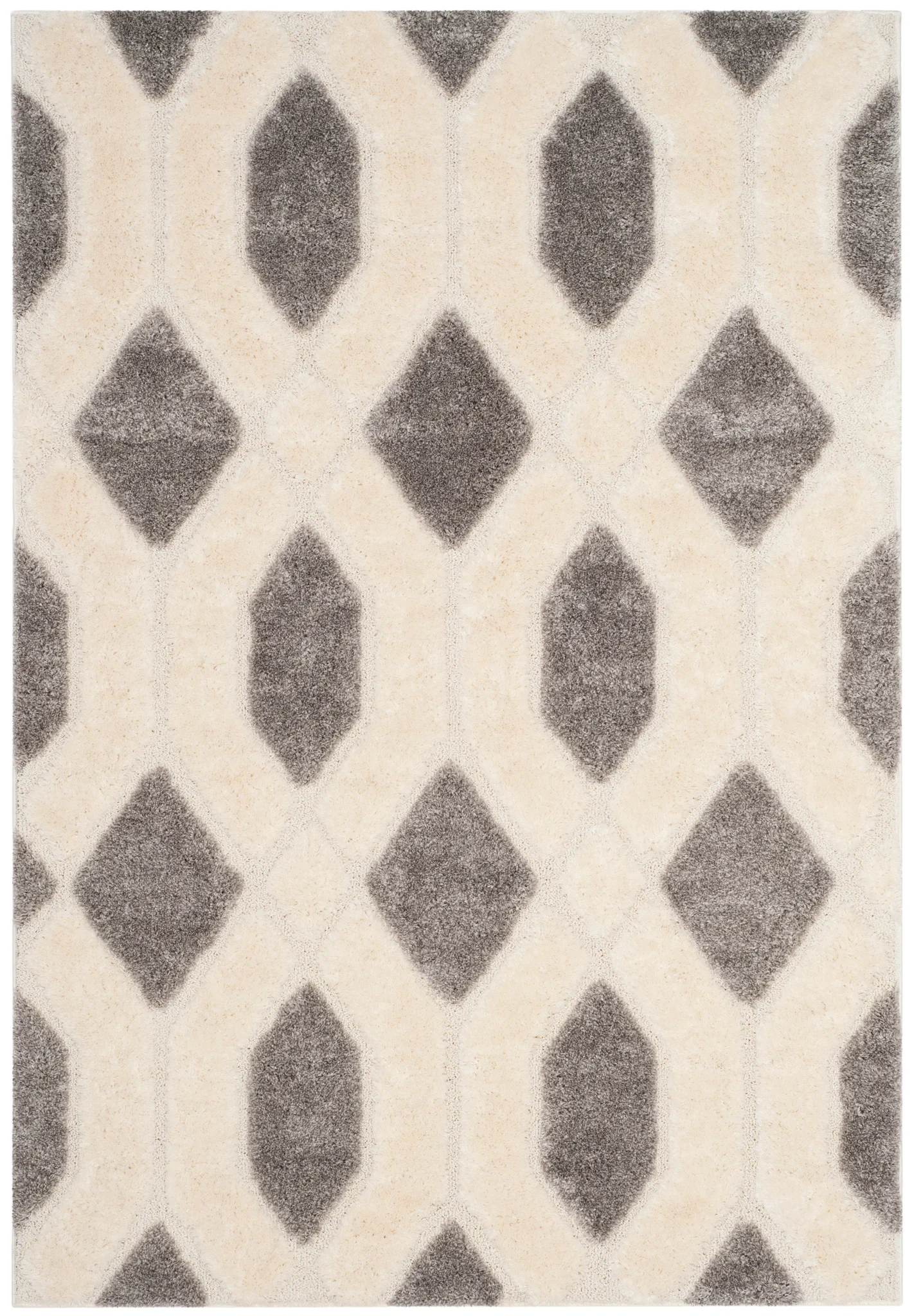 Memphis Diamond Trellis Shag Rug in Gray / Cream