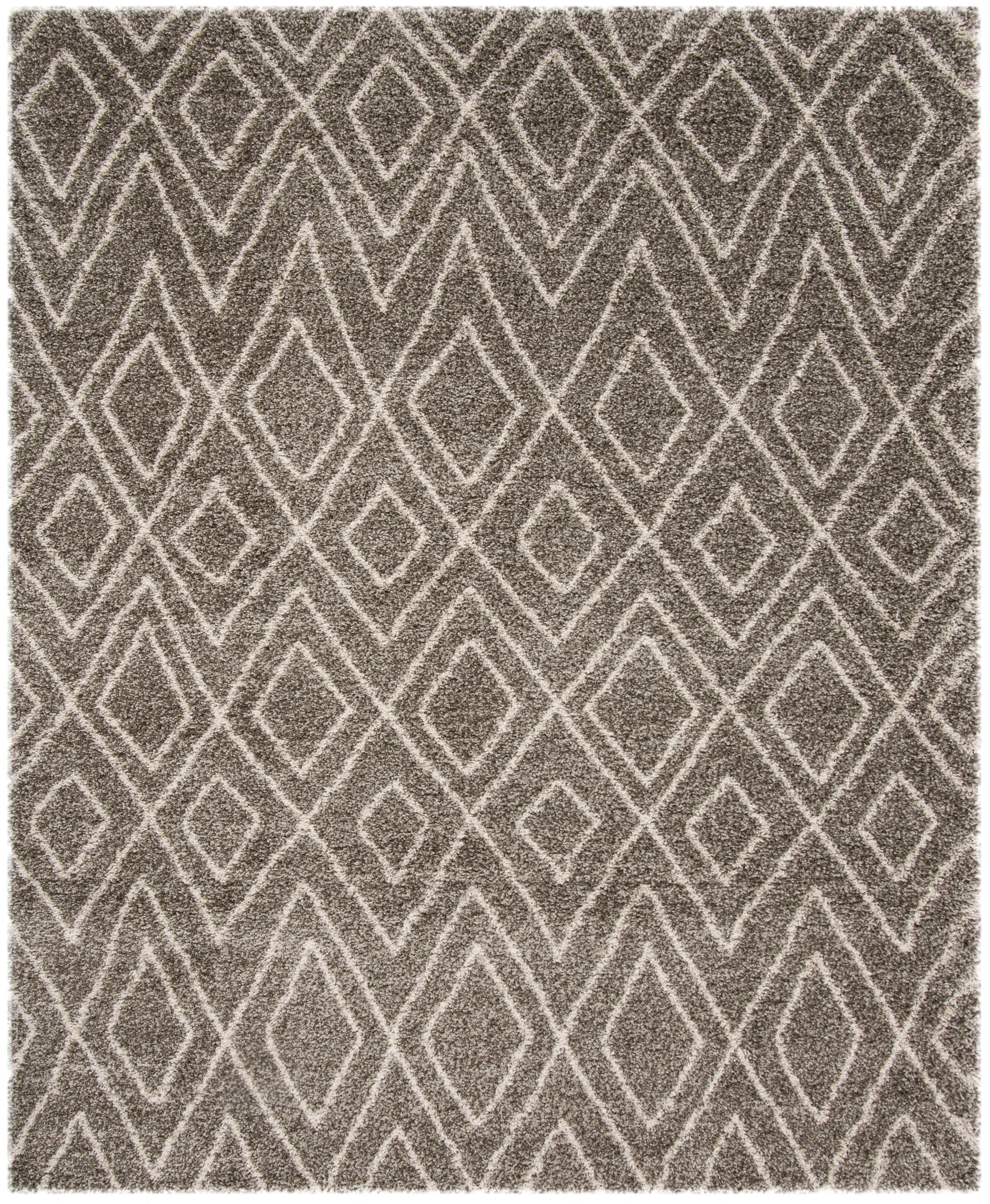 Hudson Nested Diamond Trellis Shag Rug in Gray / Ivory