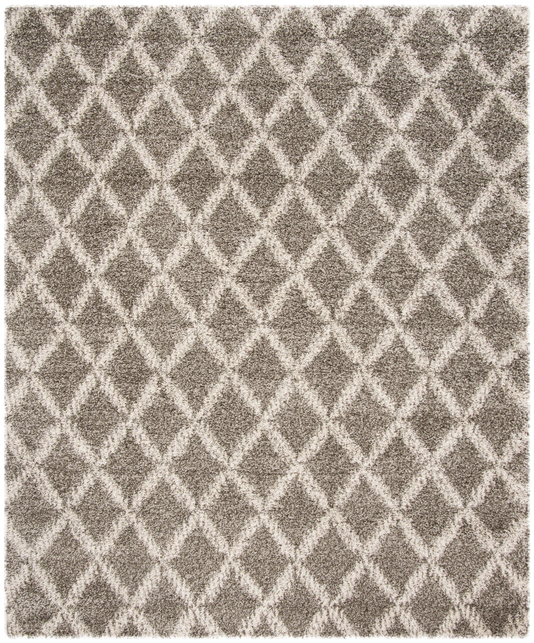 Hudson Small Diamond Trellis Shag Rug in Gray / Ivory
