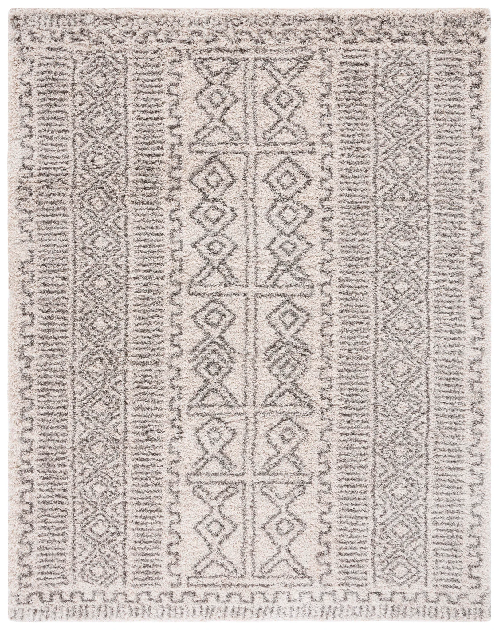 Hudson Banded Diamond Shag Rug in Ivory / Gray
