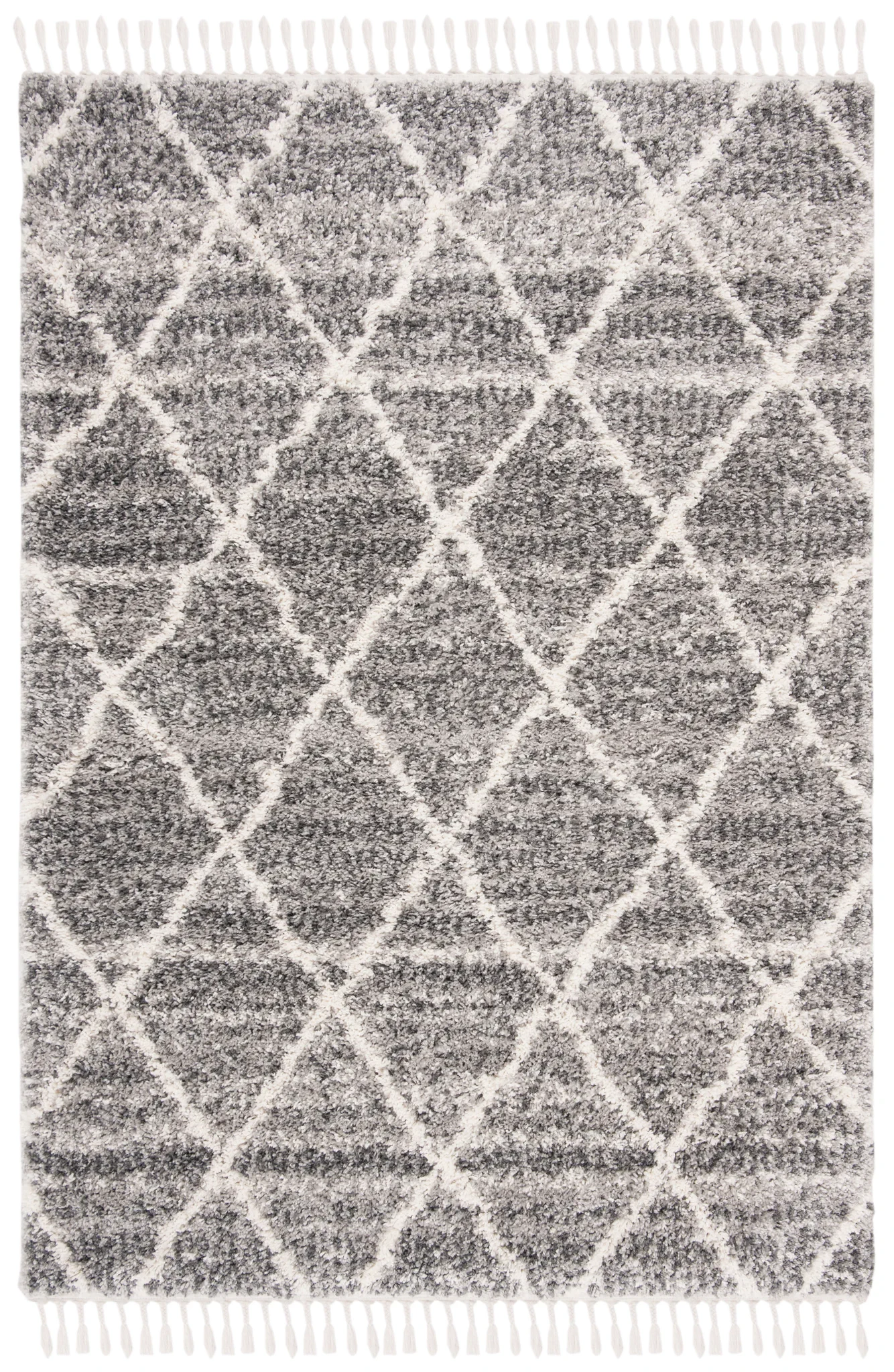 Melrose Diamond Trellis Shag Rug in Gray / Ivory