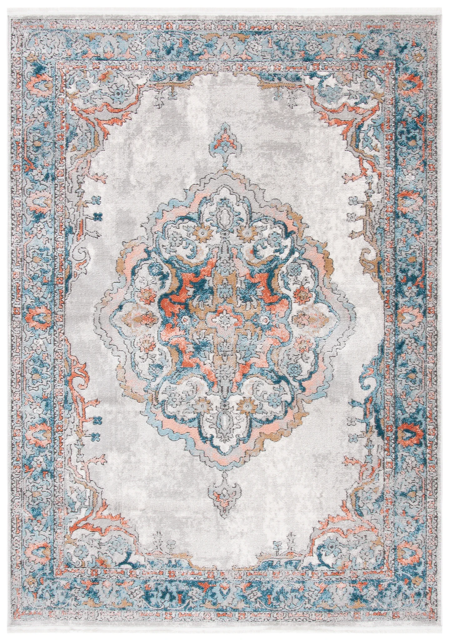 Shivan Medallion Bordered Rug in Gray / Blue