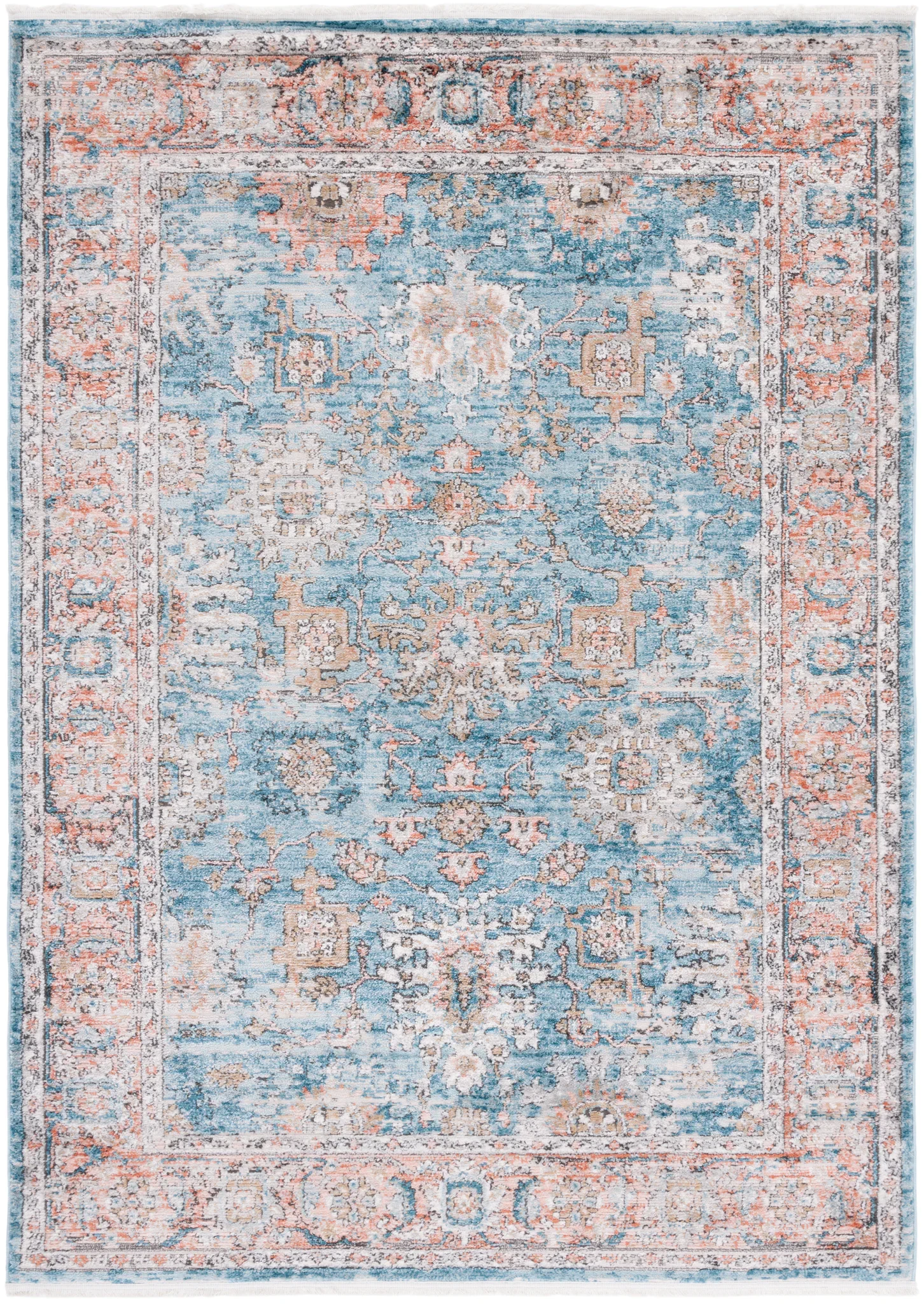 Shivan Bordered Floral Rug in Blue / Red