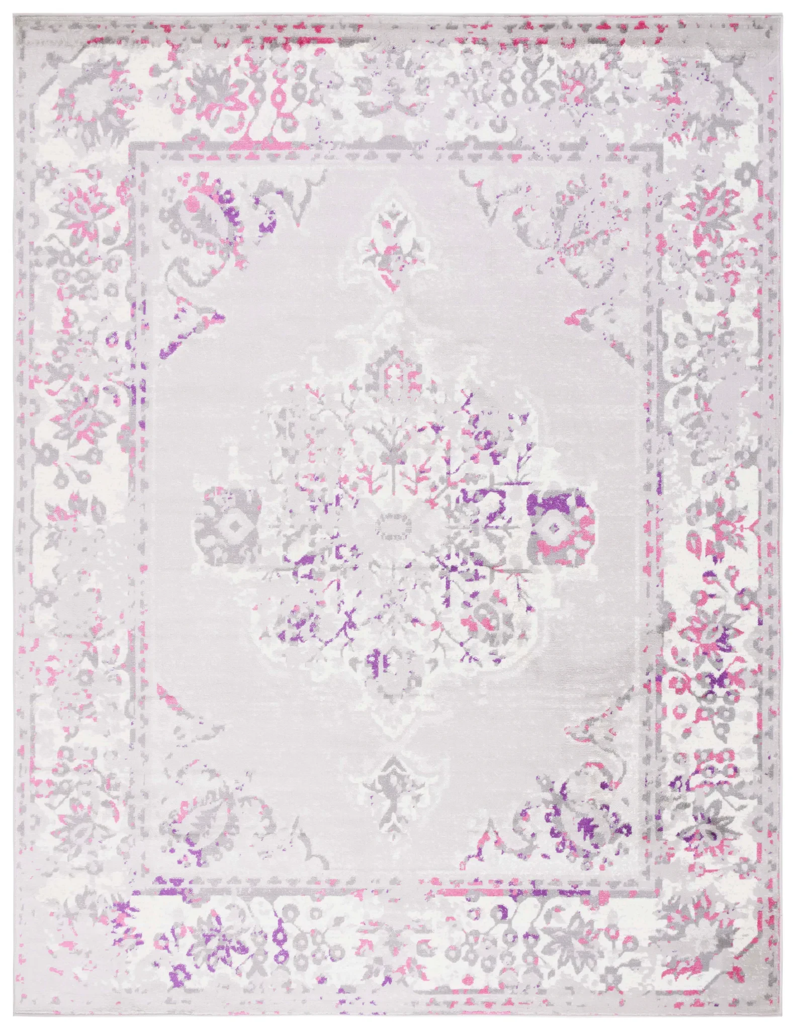 Skyler Distressed Medallion Rug in Gray / Pink