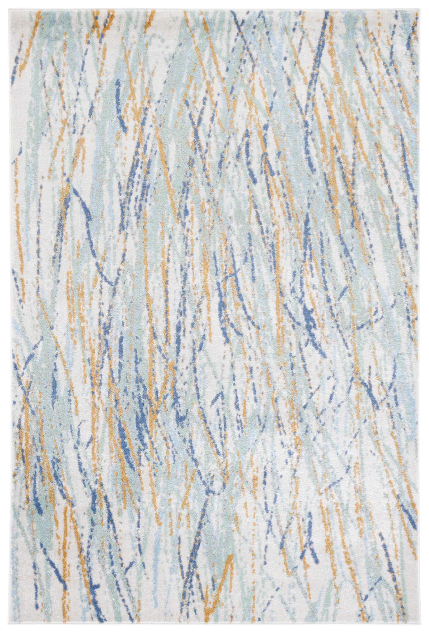 Skyler Abstract Dappled Linear Rug in Gold / Blue Green