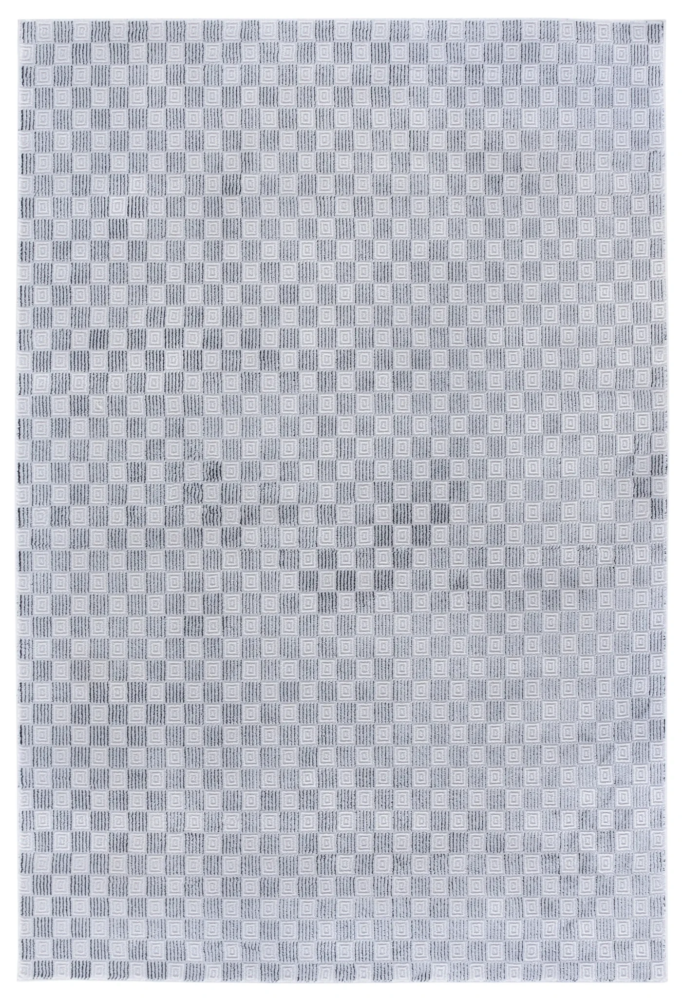 Slate Checkerboard Square Rug in Gray / Ivory Black