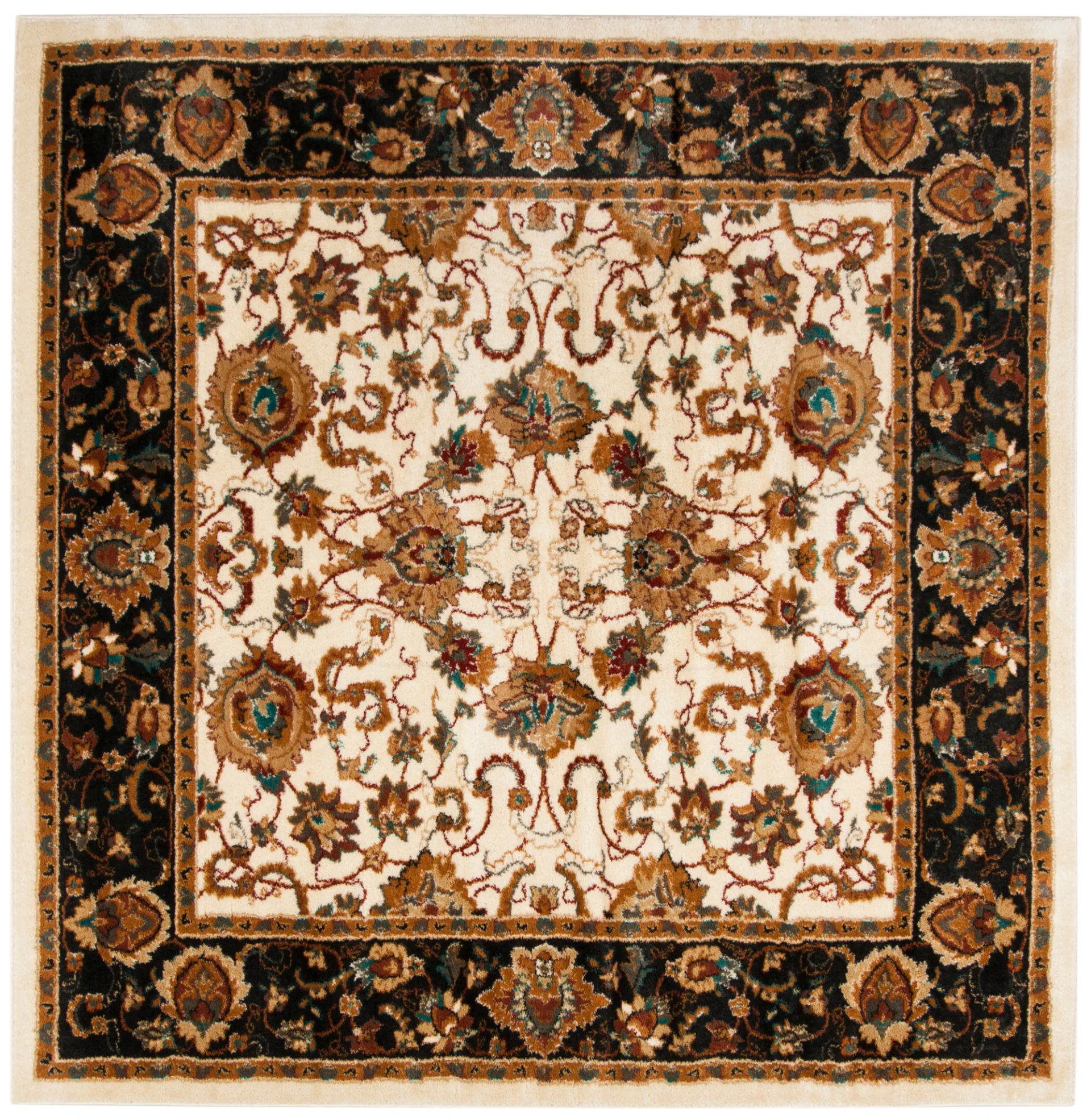 Summit Arabesque Bordered Shag Rug in Ivory / Dark Gray