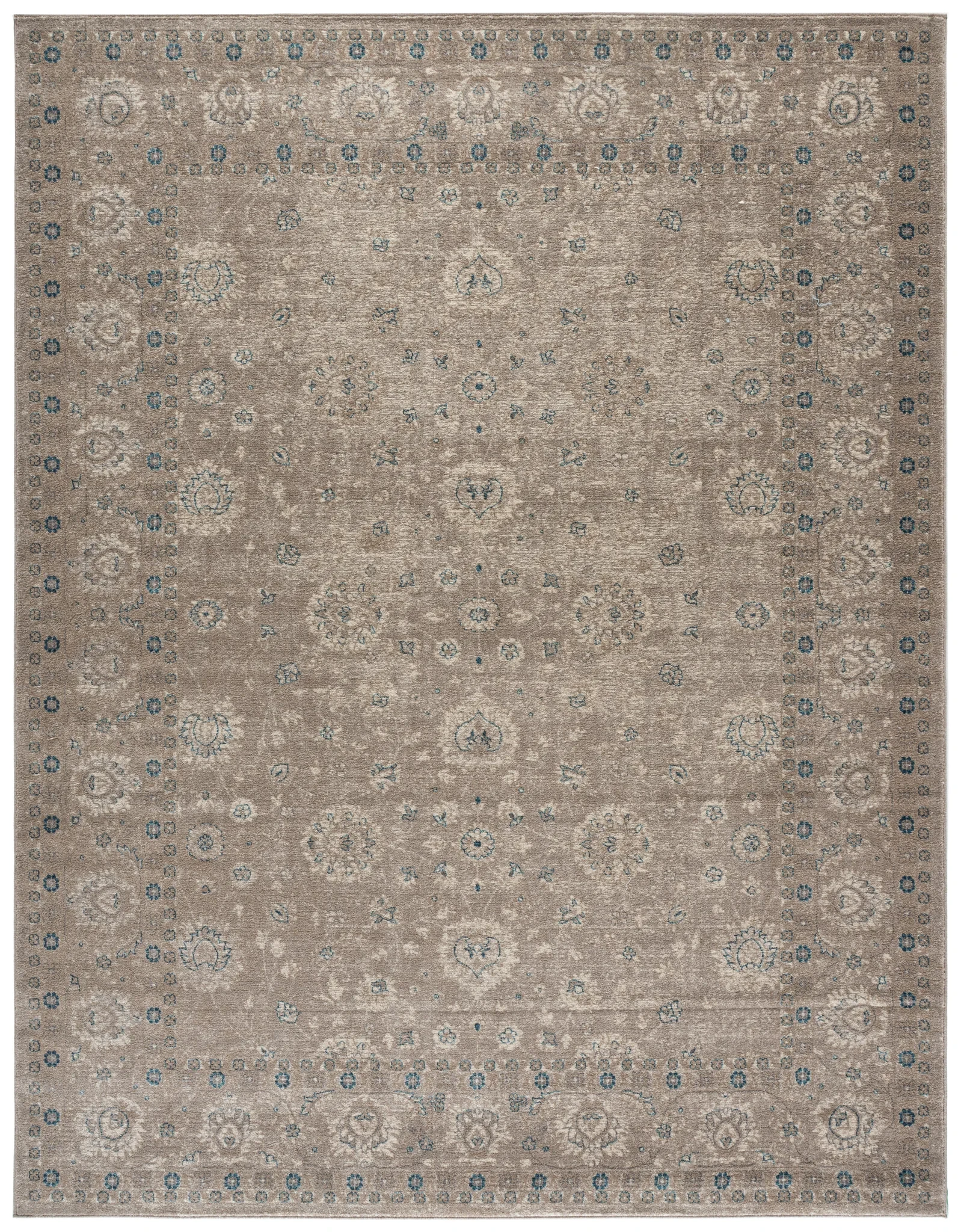 Sofia Allover Floral Bordered Rug in Tan / Blue
