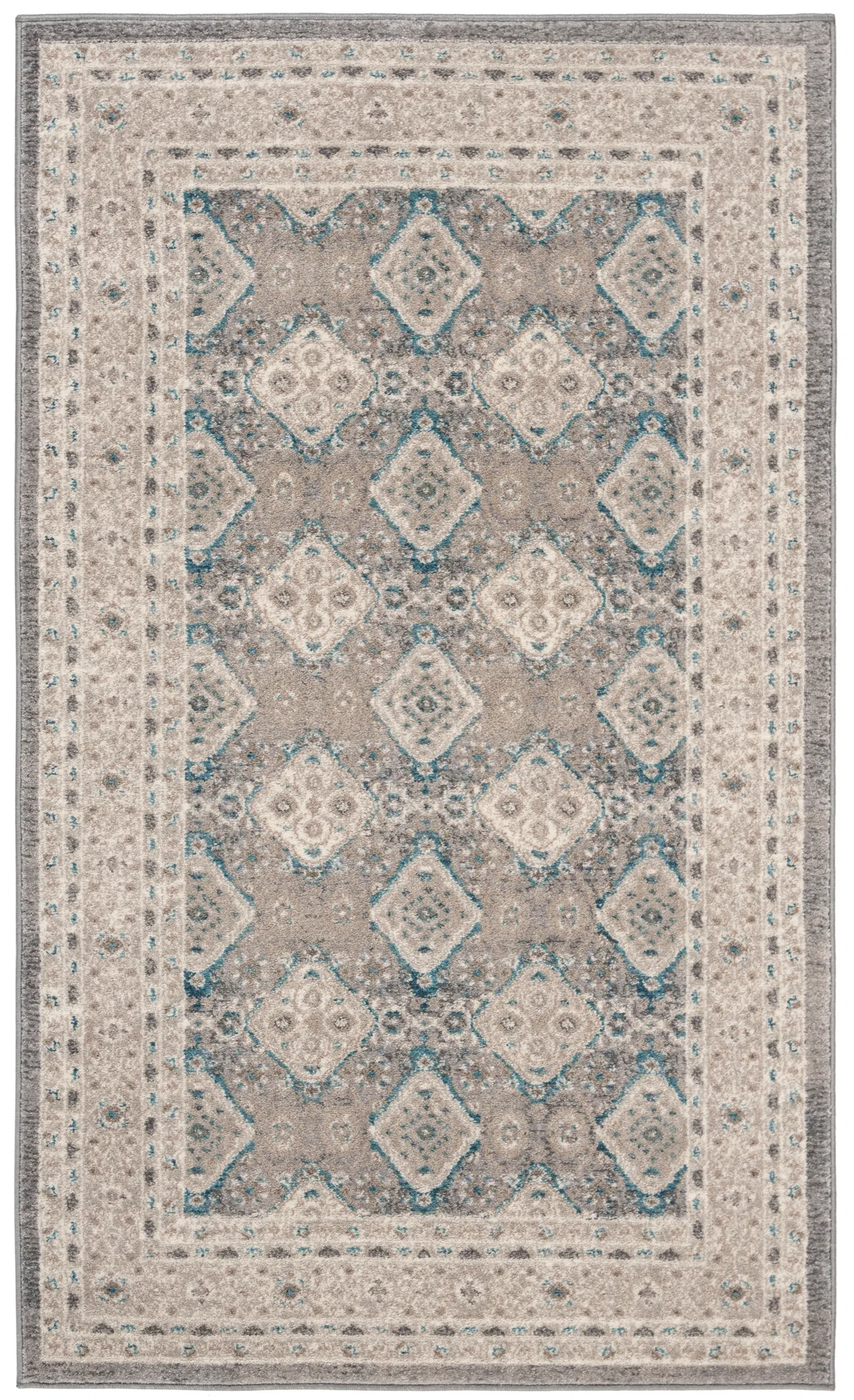 Sofia Medallion Bordered Rug in Light Gray / Beige