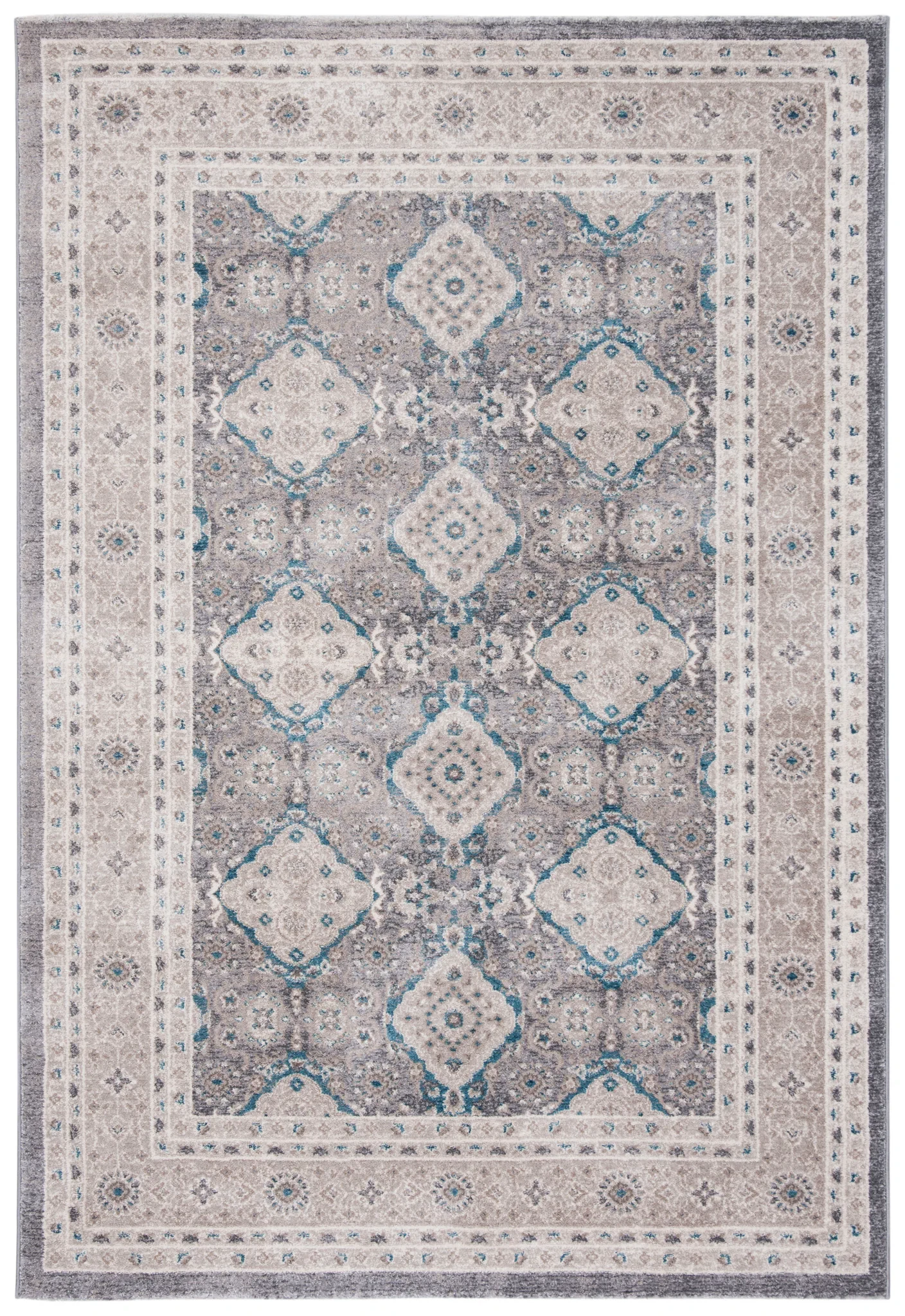 Sofia Medallion Bordered Rug in Light Gray / Beige