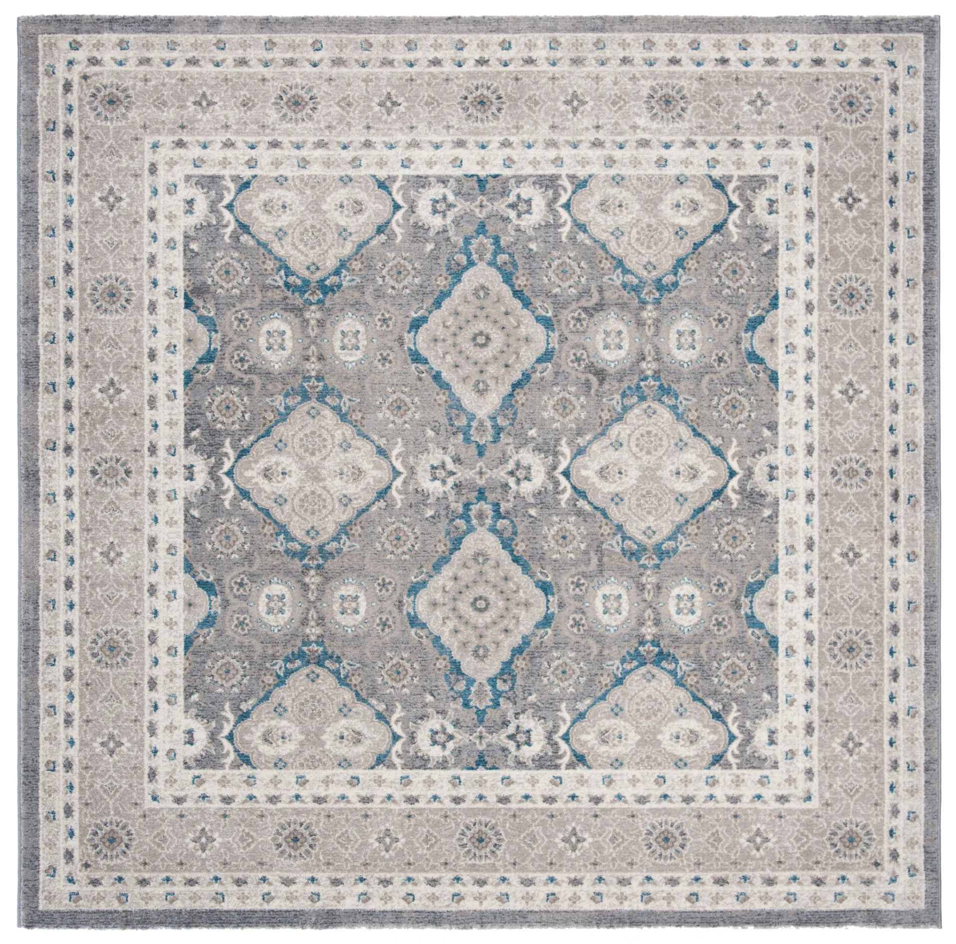 Sofia Medallion Bordered Rug in Light Gray / Beige