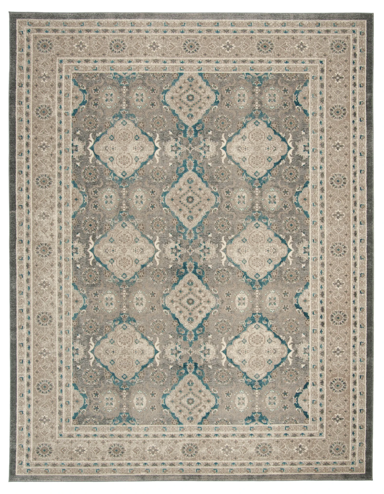 Sofia Medallion Bordered Rug in Light Gray / Beige