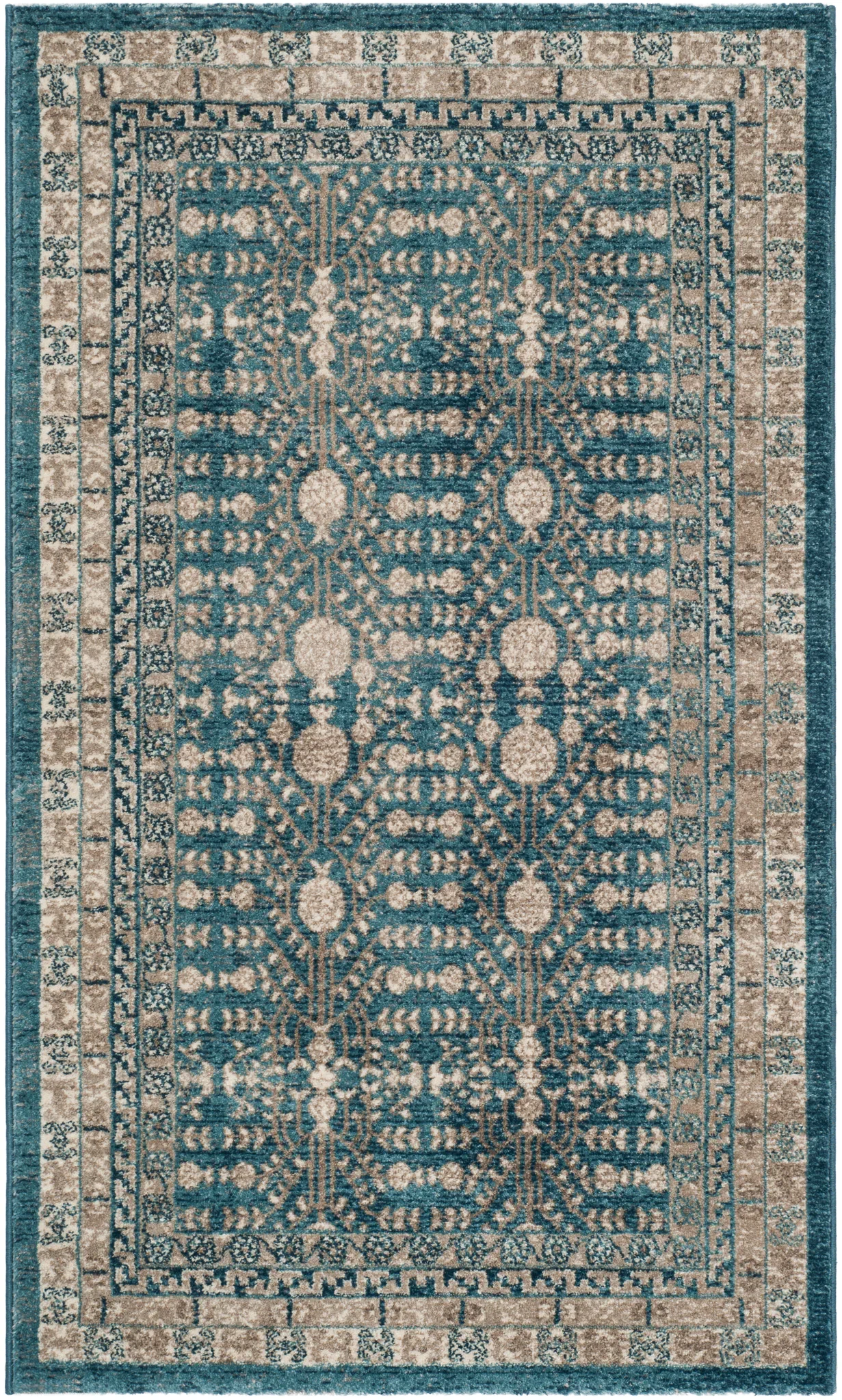 Sofia Bordered Floral Rug in Blue / Beige