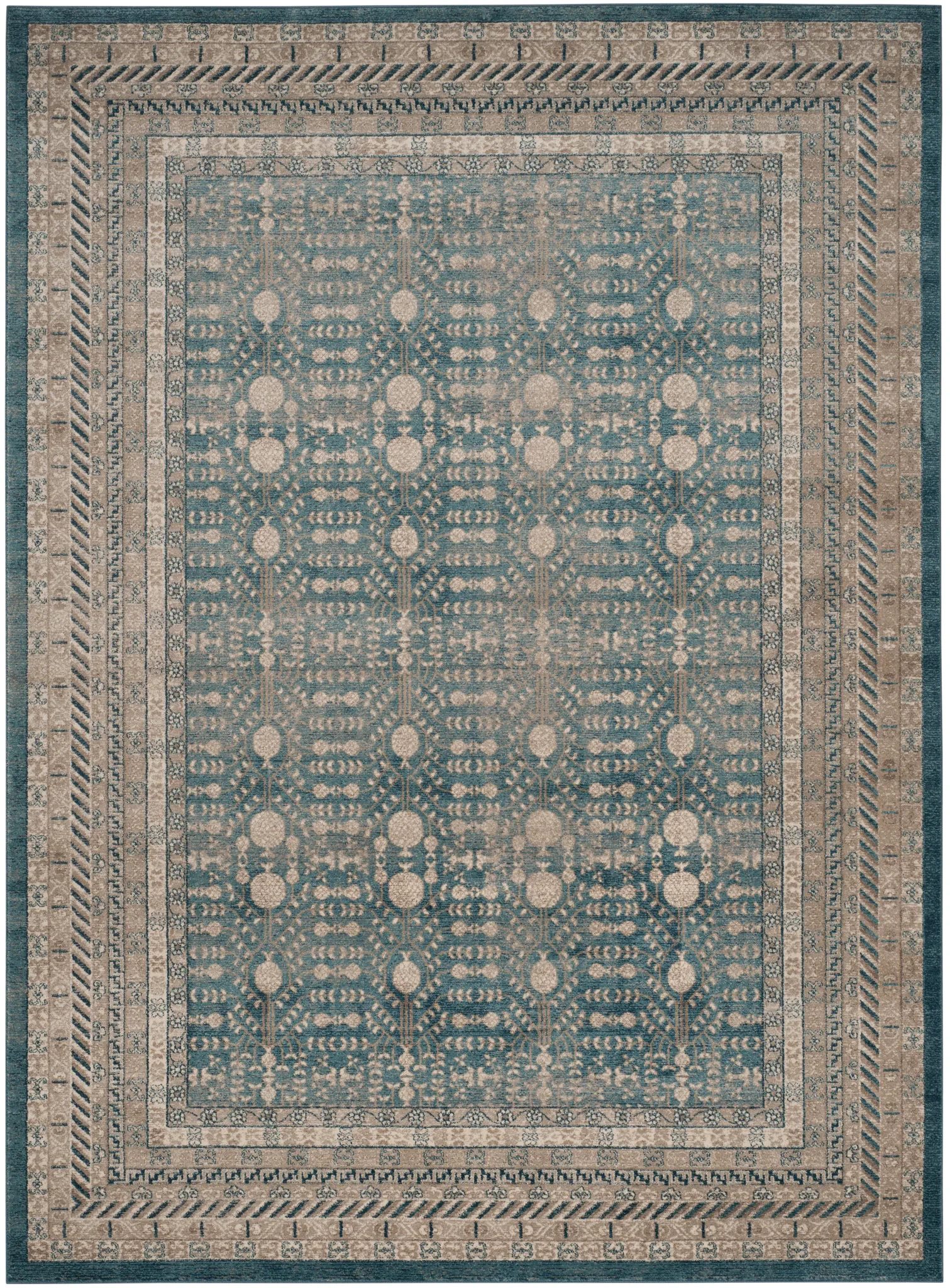 Sofia Bordered Floral Rug in Blue / Beige