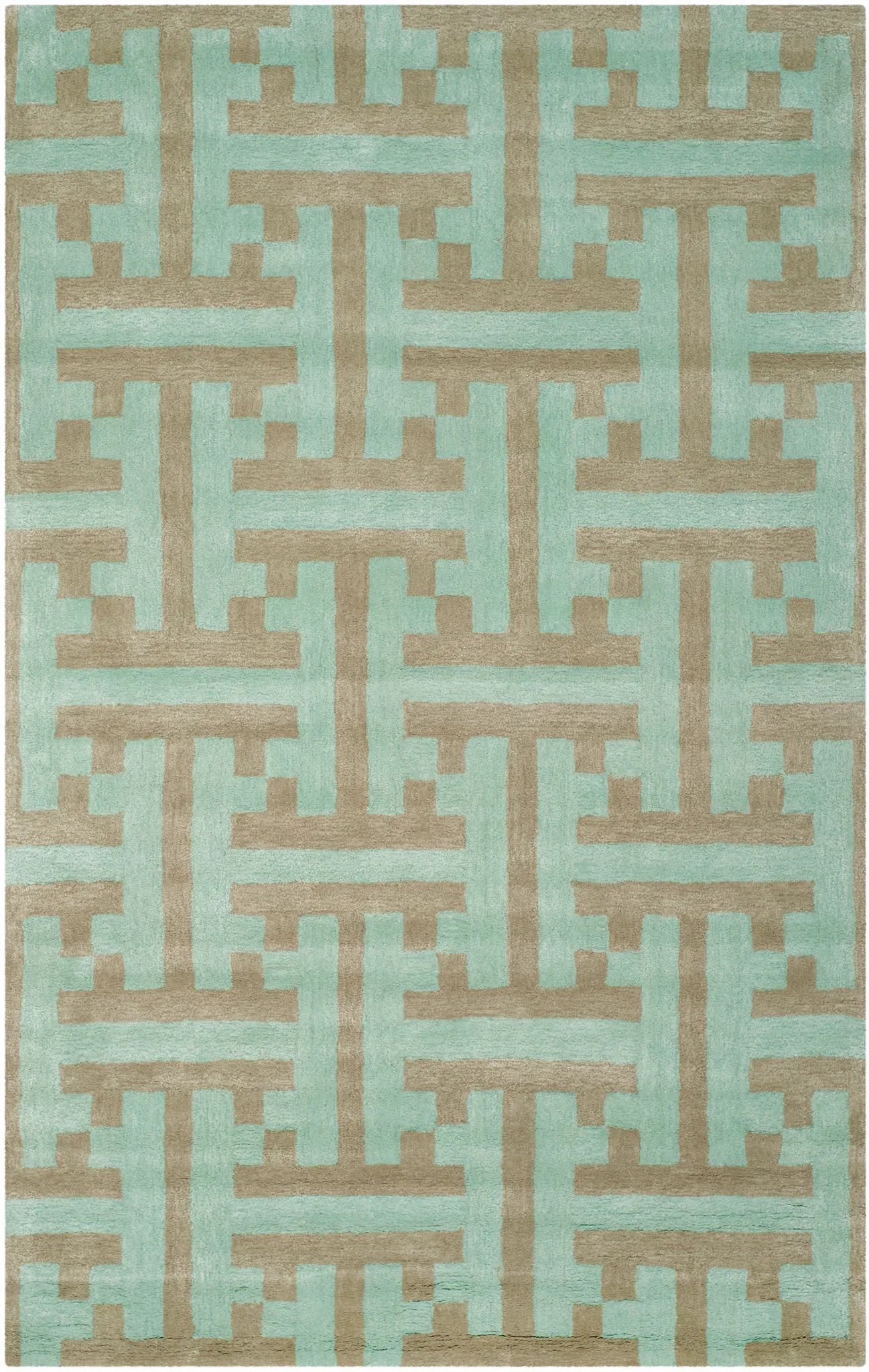 Soho Interlocking Maze Hand-Tufted Rug in Light Blue / Multicolor