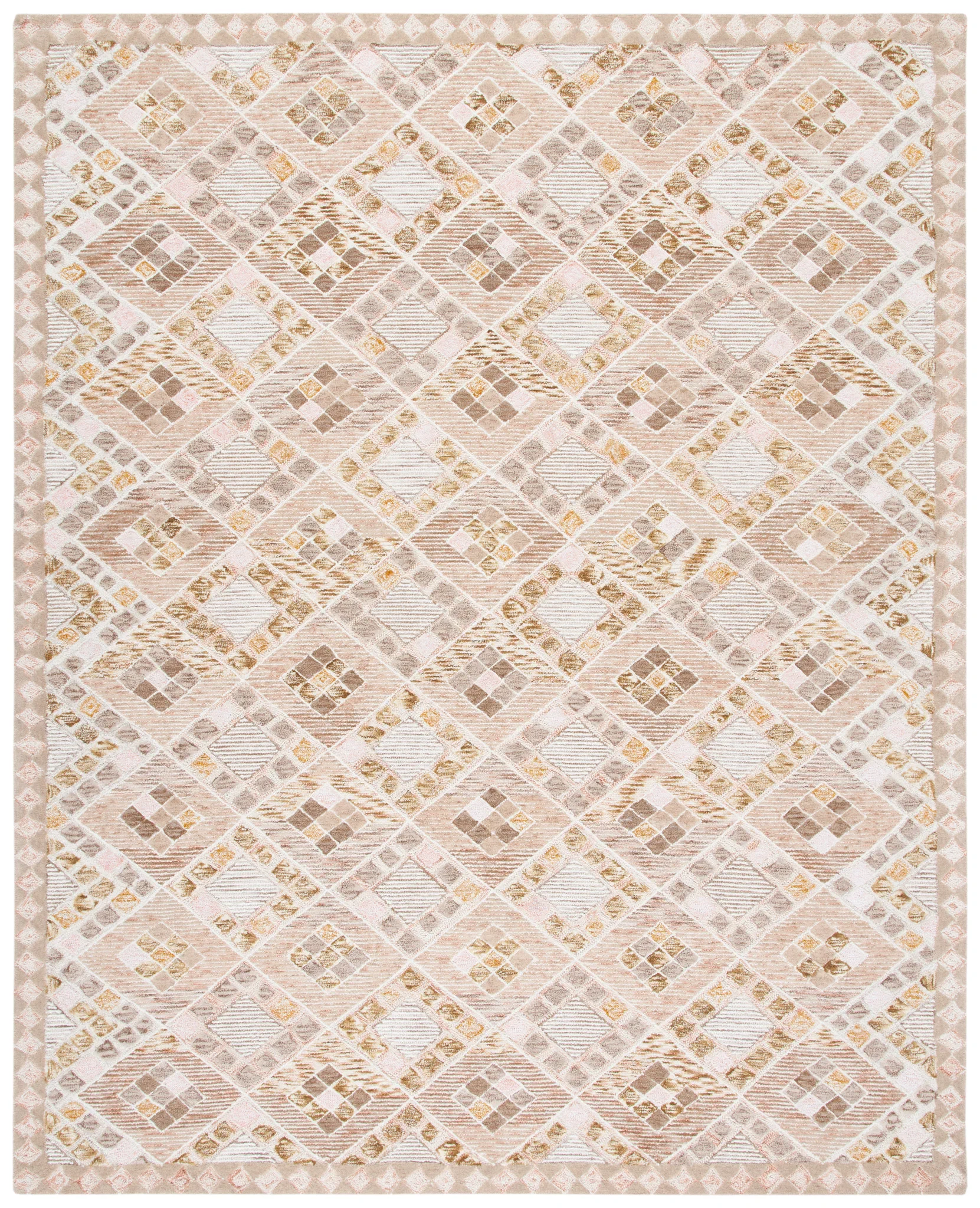 Soho Diamond Lattice Hand-Tufted Wool Rug in Pink / Taupe