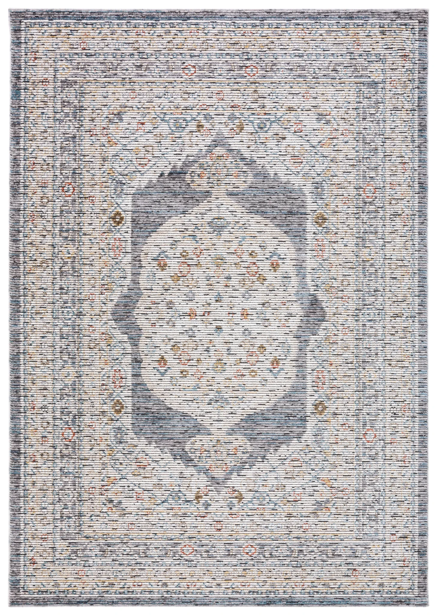 Sierra Medallion Bordered Rug in Ivory / Gray