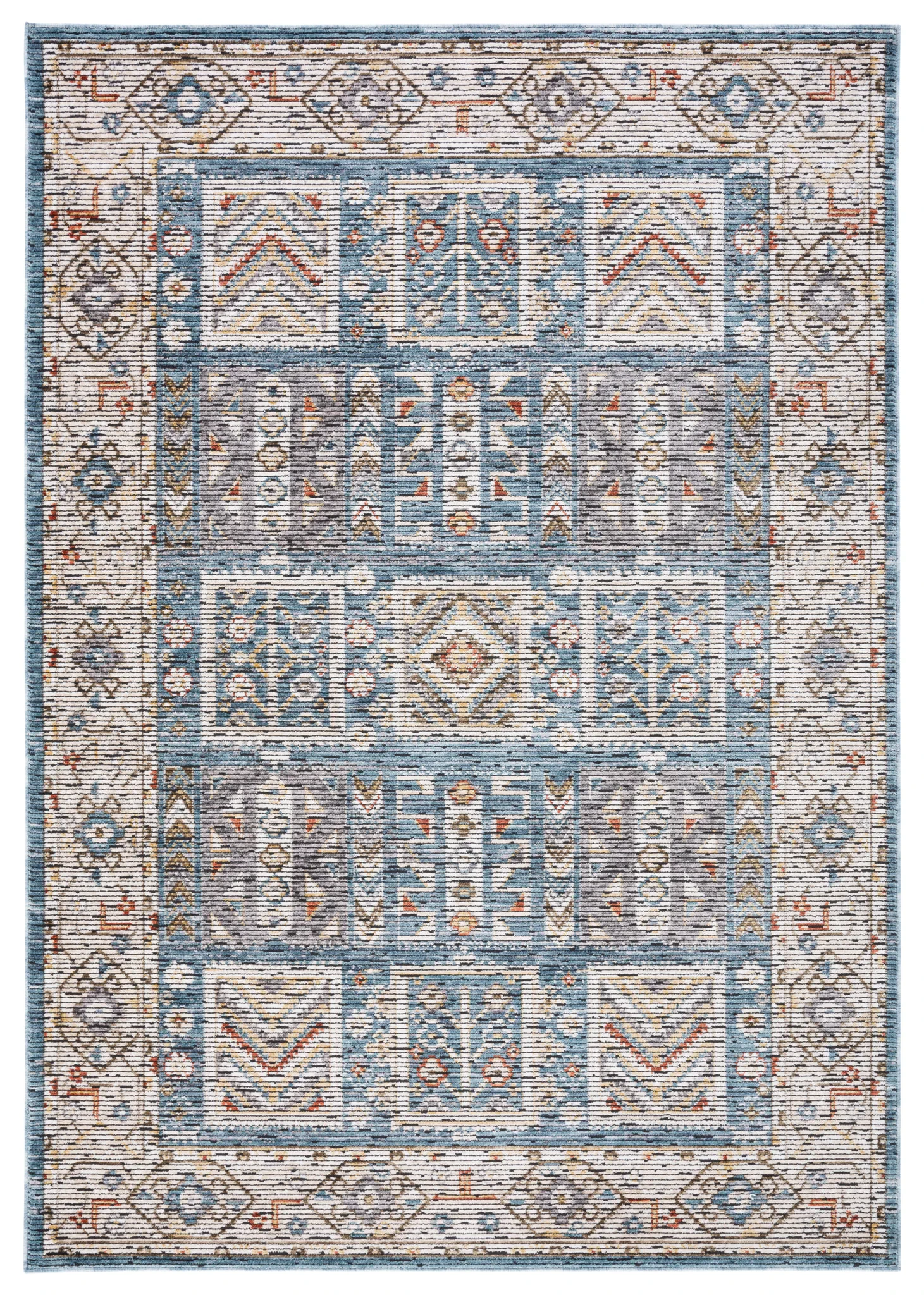 Sierra Geometric Panel Rug in Ivory / Blue