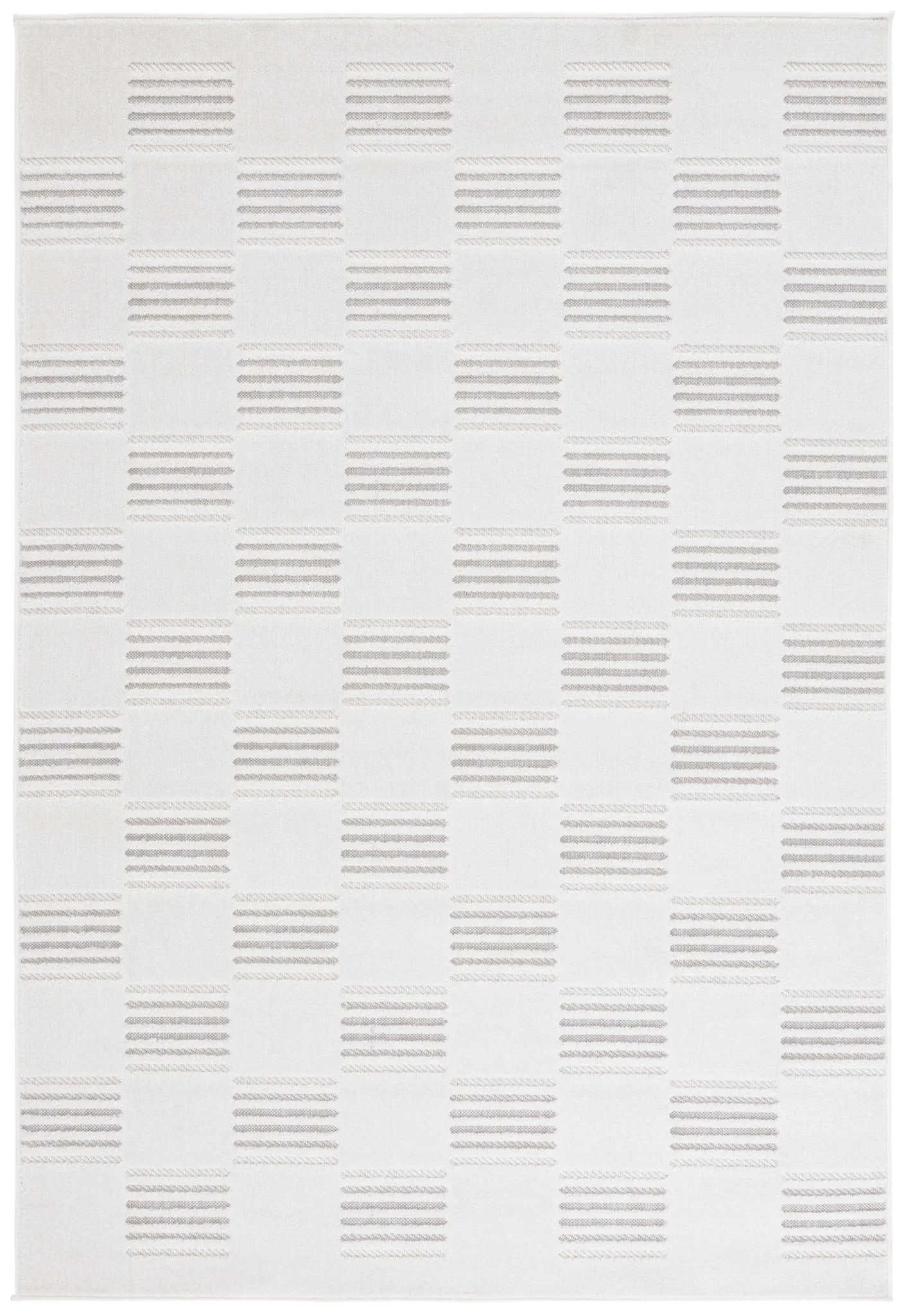 Stella Checkerboard Stripe Outdoor Rug in Ivory / Beige