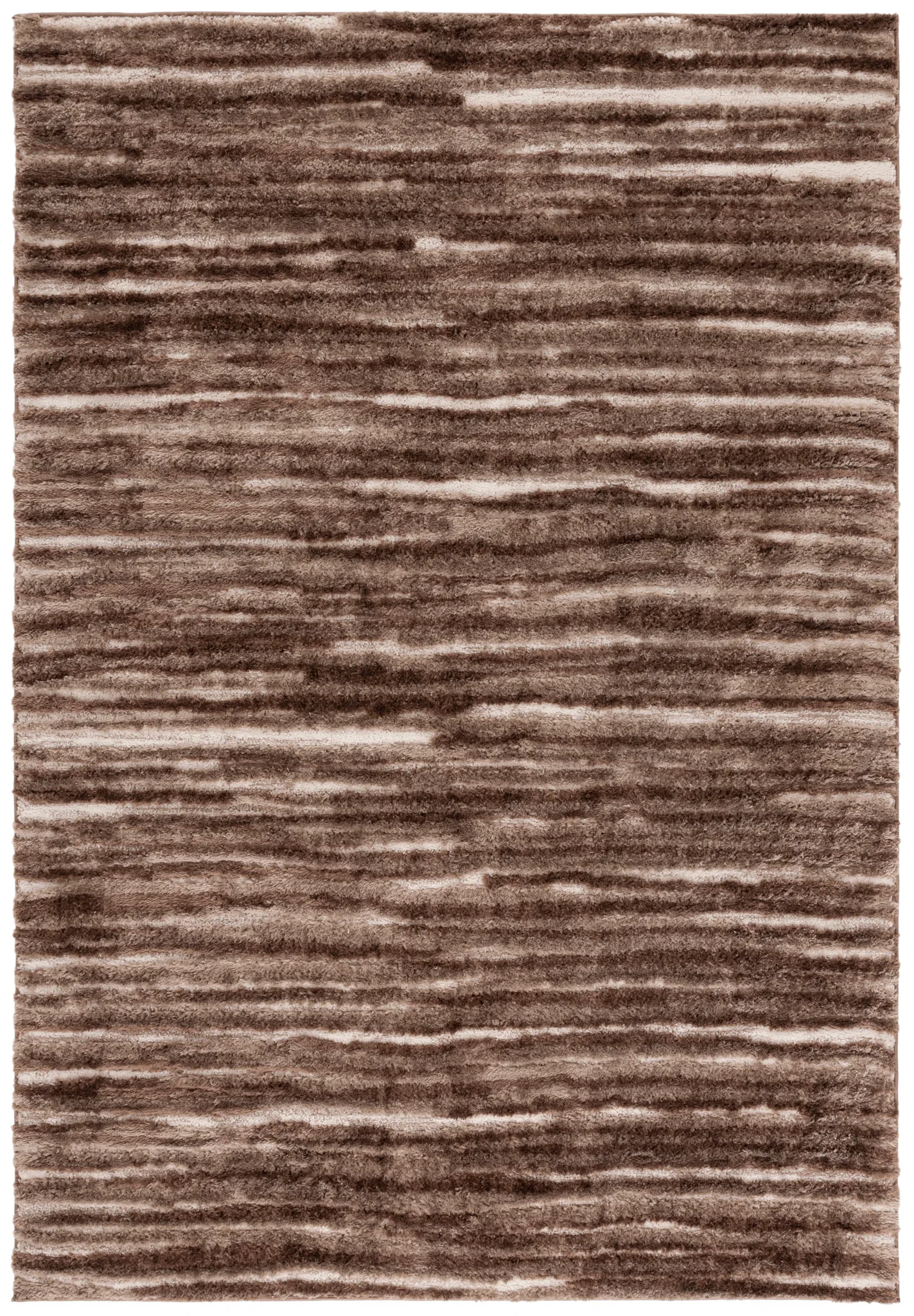 Seattle Ribbed Stripe Shag Rug in Brown / Ivory