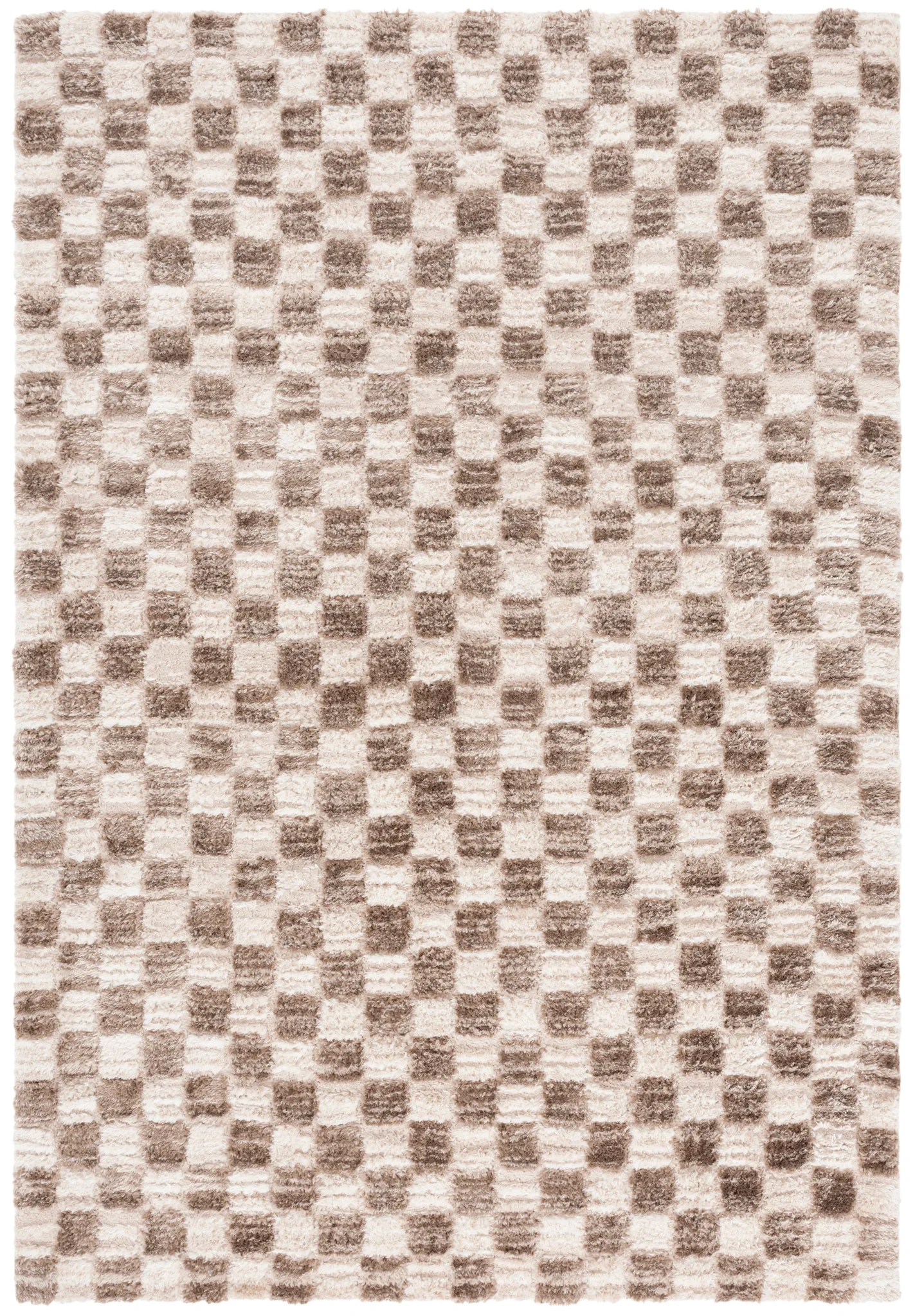 Seattle Checkered Shag Rug in Ivory / Brown