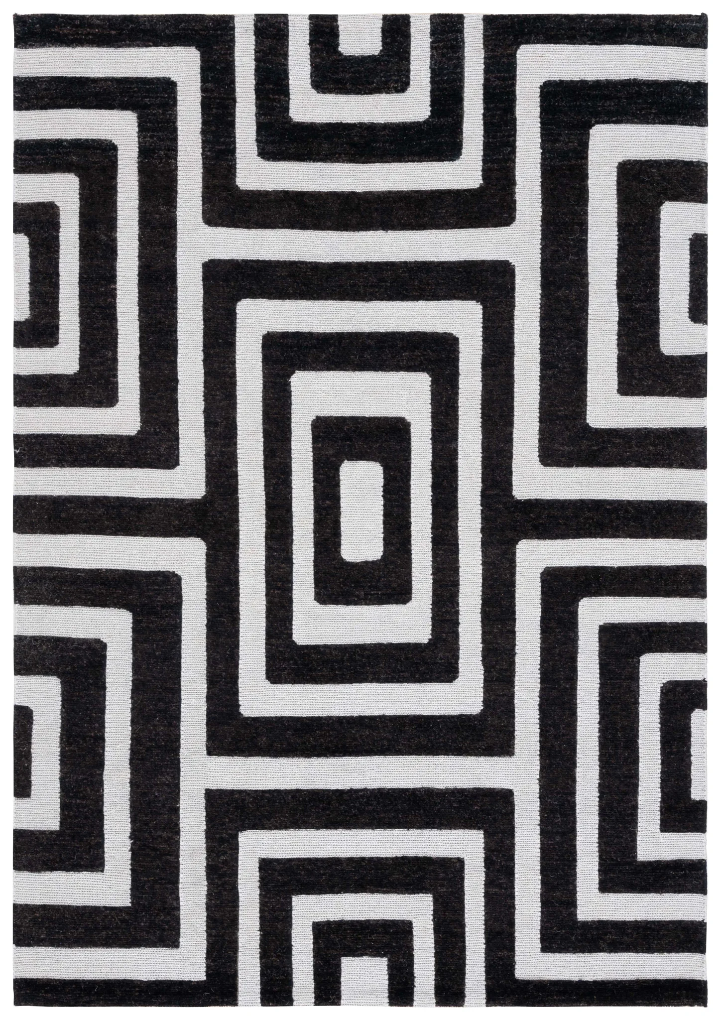 Santa Fe Interlocking Square Hand-Knotted Wool Rug in Silver / Black