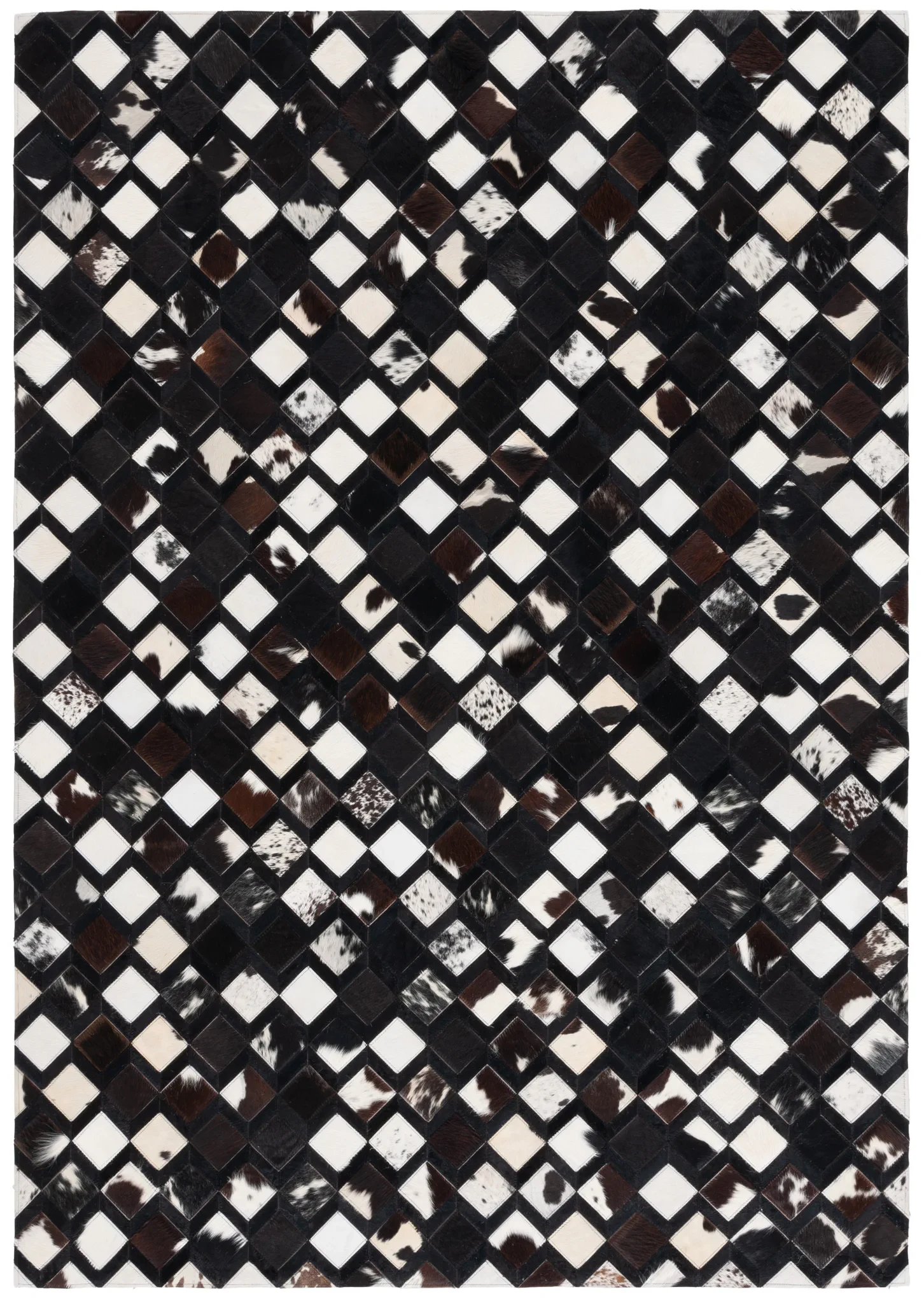 Studio Leather Diamond Patchwork Hand-Woven Rug in Black / Ivory