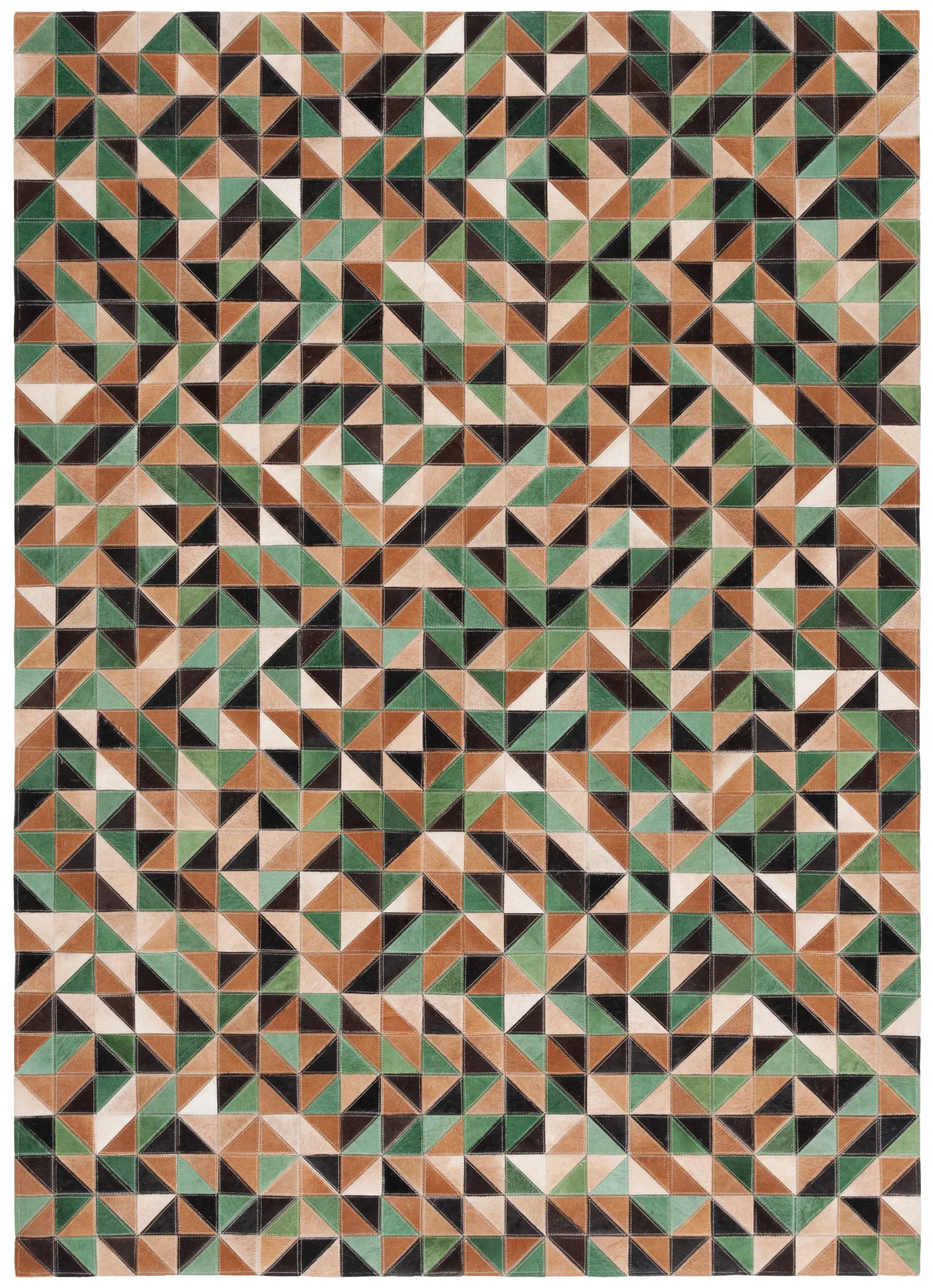 Studio Leather Modern Patchwork Geometric Hand-Woven Rug in Green / Light Brown