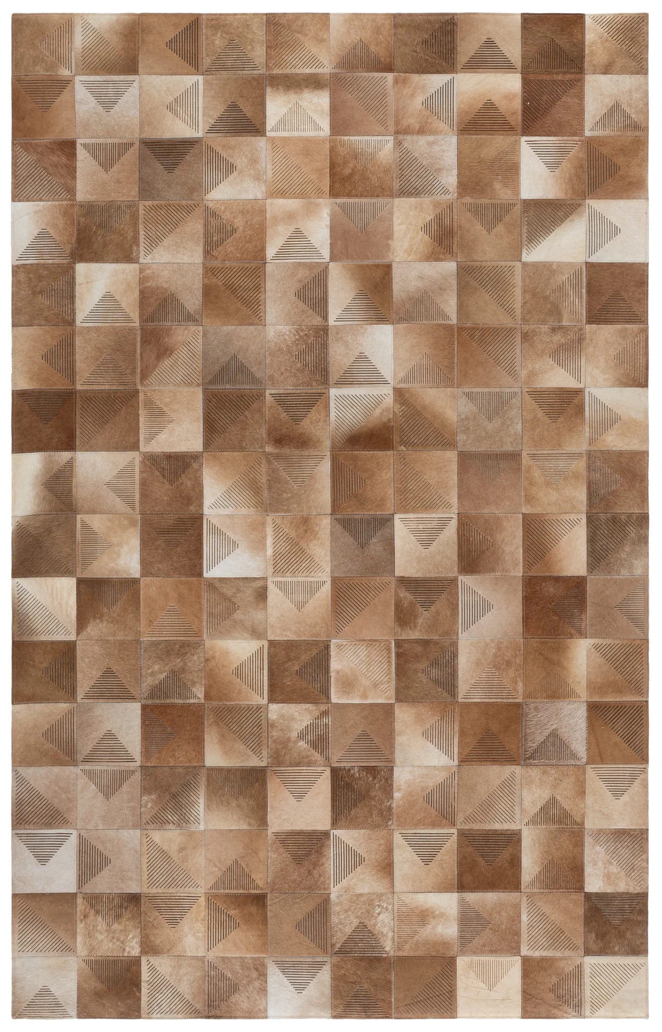 Studio Leather Geometric Patchwork Hand-Woven Rug in Beige / Brown