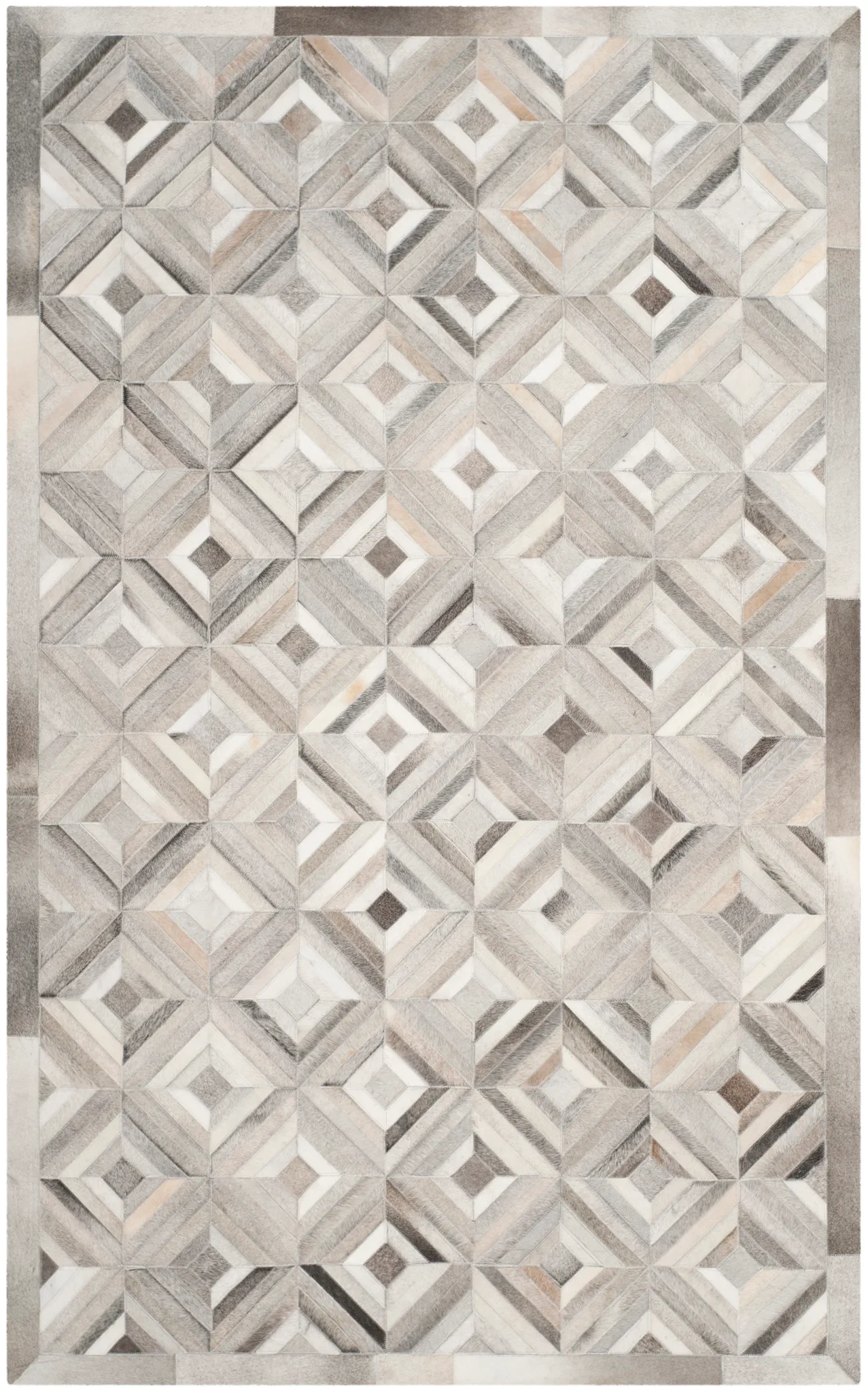 Studio Leather Patchwork Diamond Hand-Woven Rug in Gray